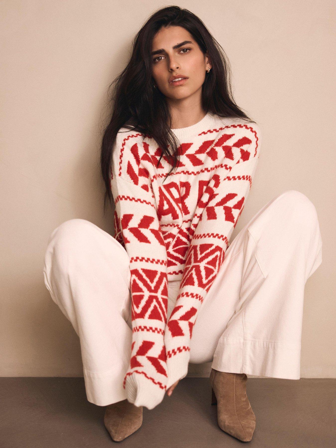  image of mint-velvet-graphic-fairisle-jumper-red