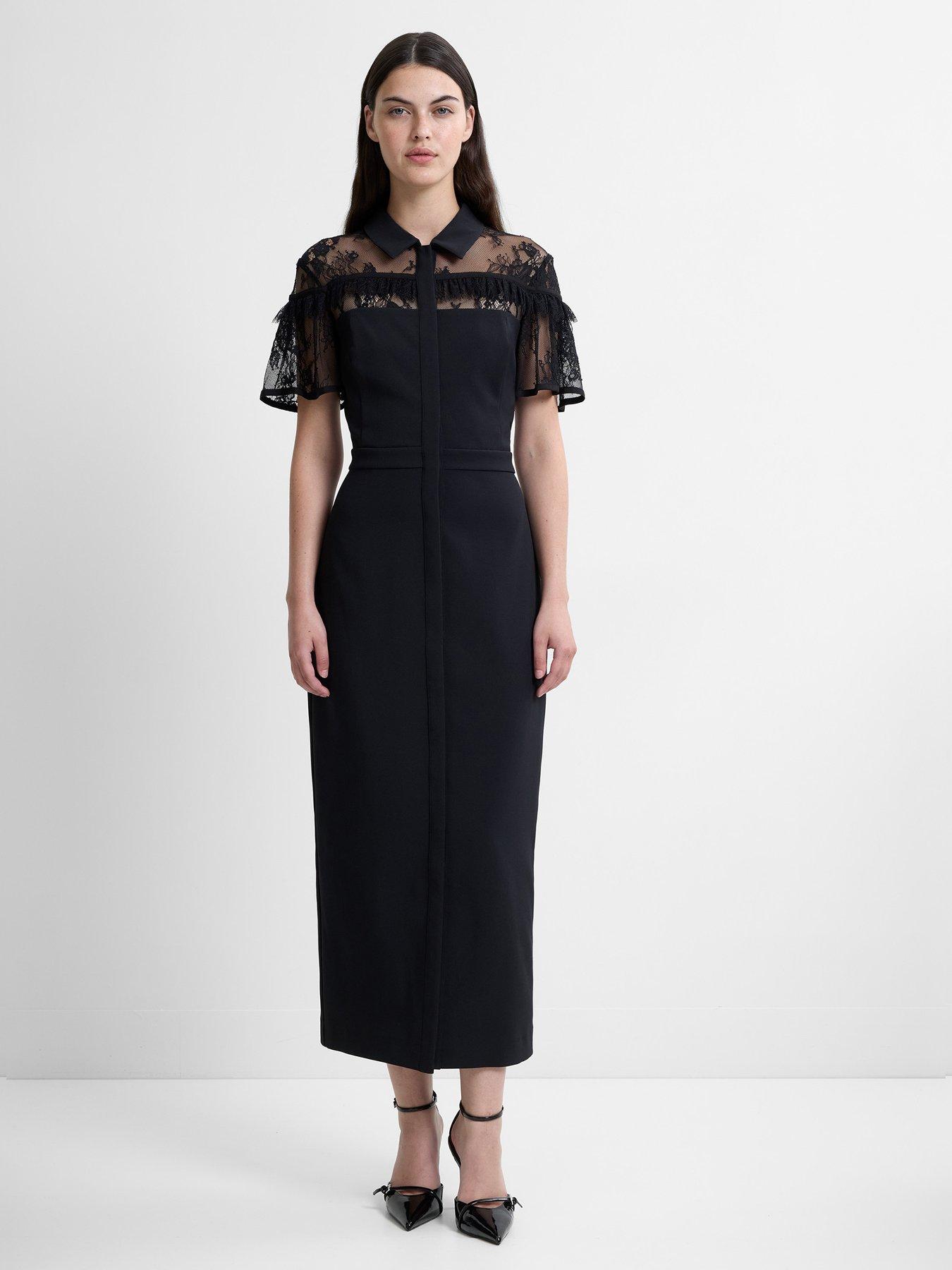French Connection Miles Lace Mix Shirt Dress - Black | Littlewoods