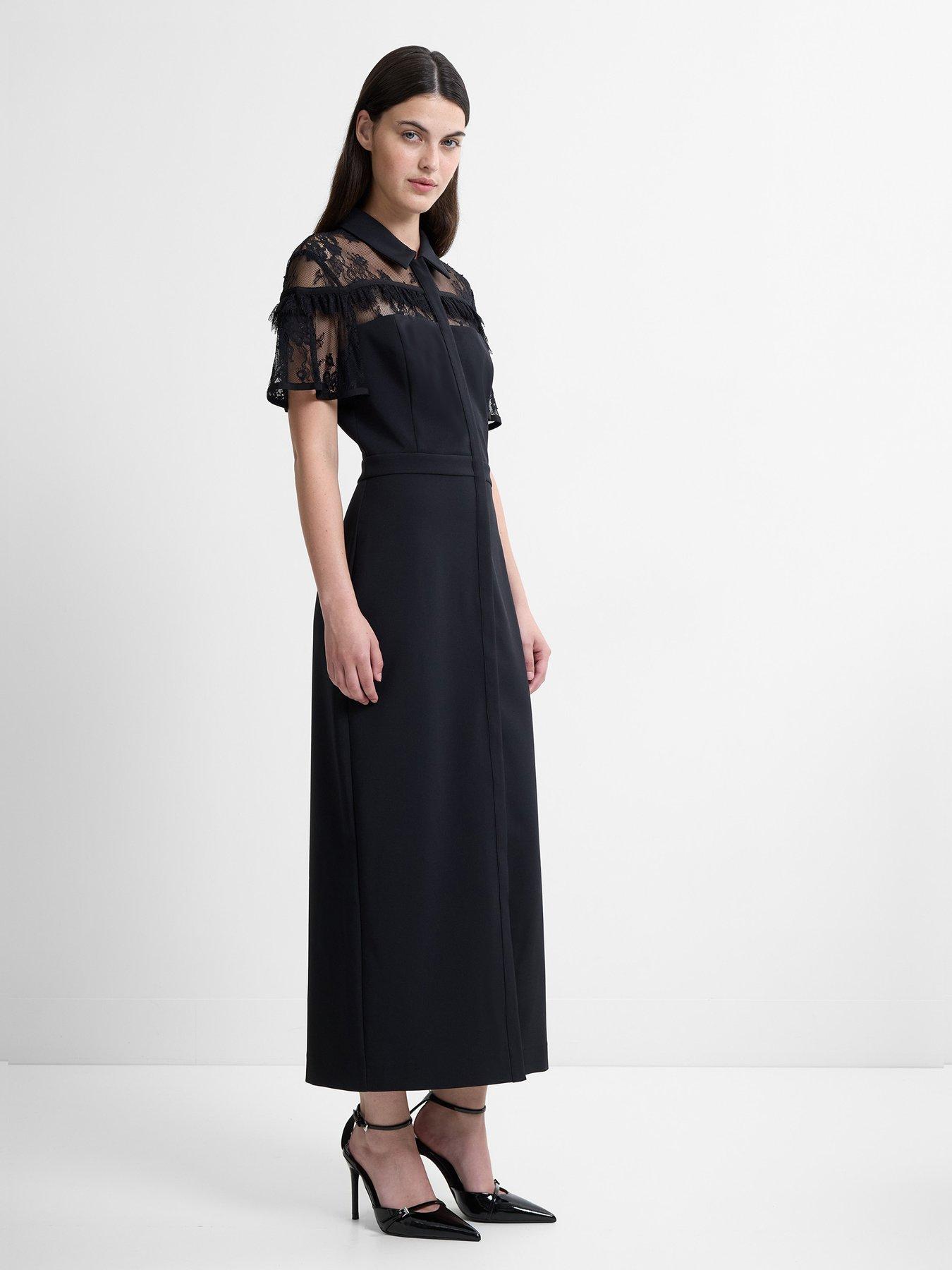 French Connection Miles Lace Mix Shirt Dress - Black | Littlewoods