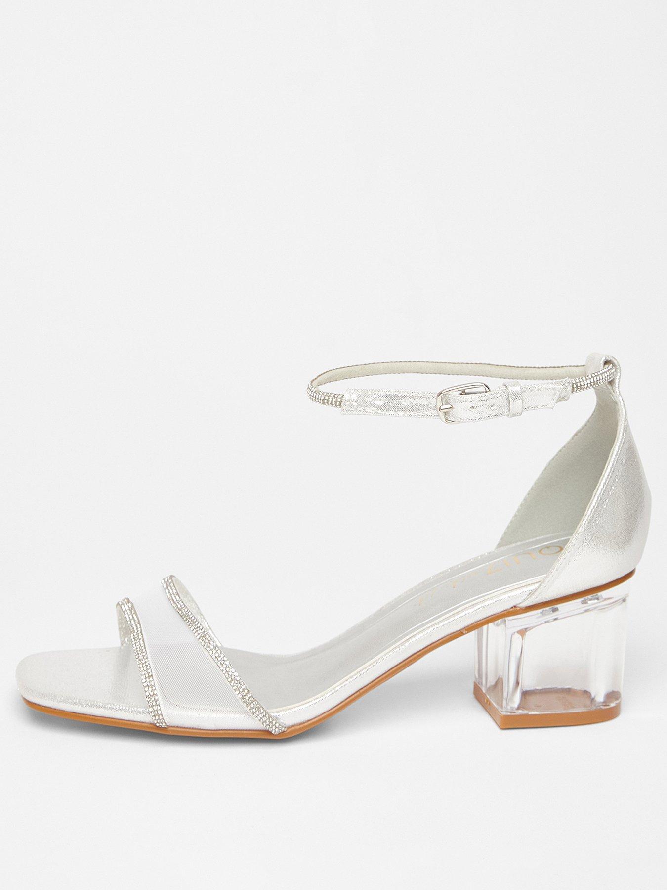 Quiz Wide Fit Silver Mesh Front Heeled Sandals