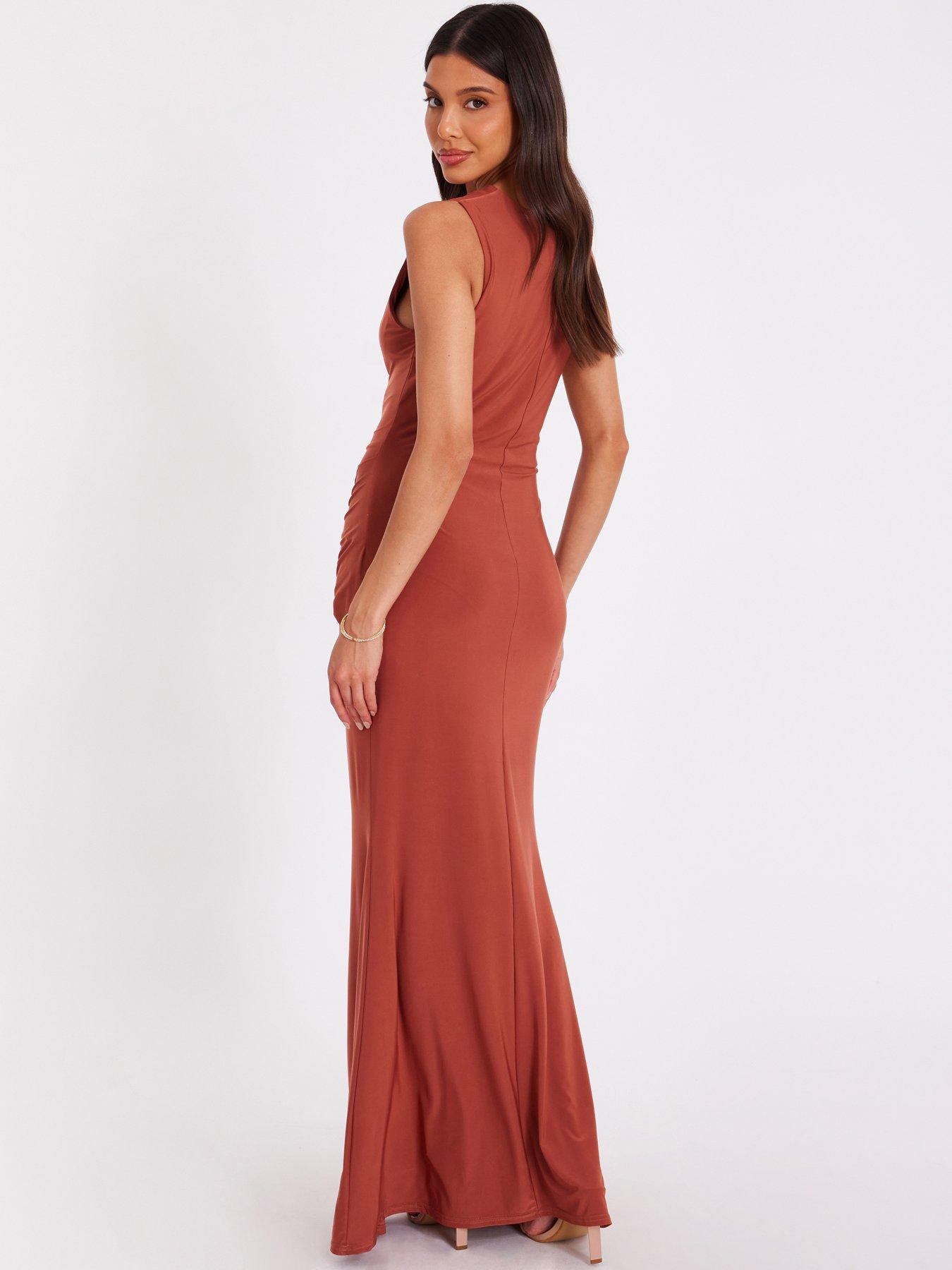 Image 2 of 6 of Quiz Rust Drape Front Maxi Dress