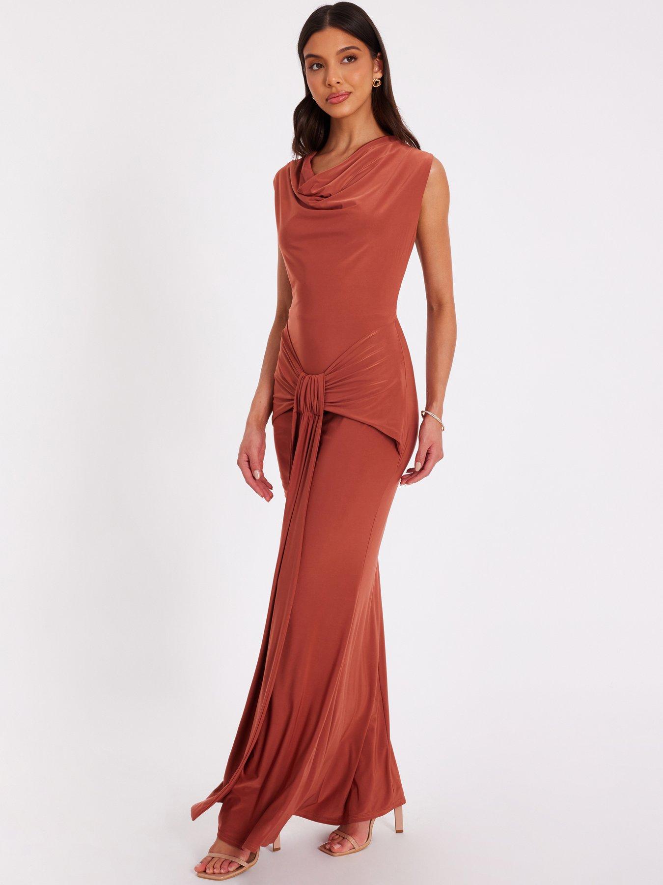Image 3 of 6 of Quiz Rust Drape Front Maxi Dress
