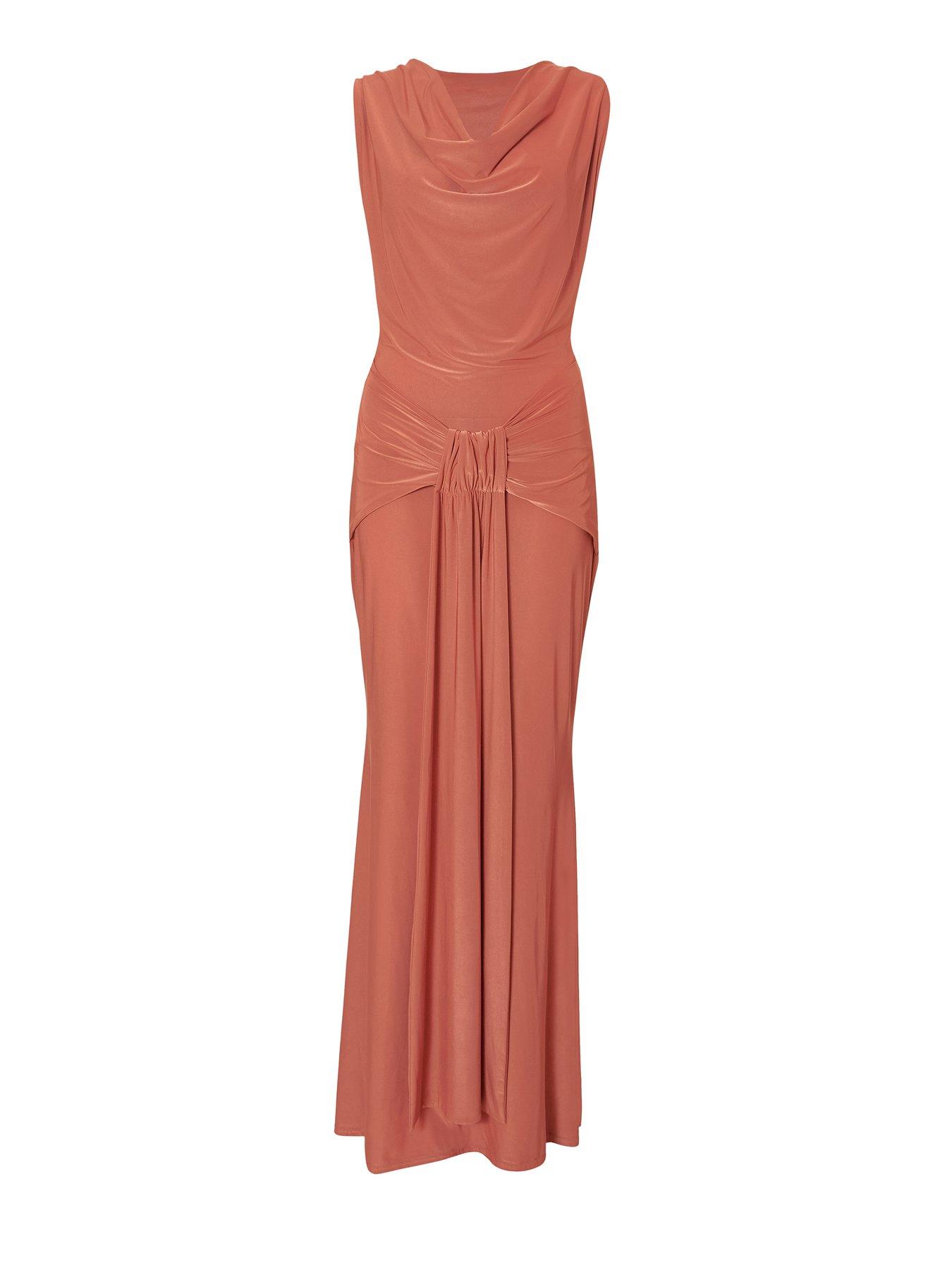Image 4 of 6 of Quiz Rust Drape Front Maxi Dress