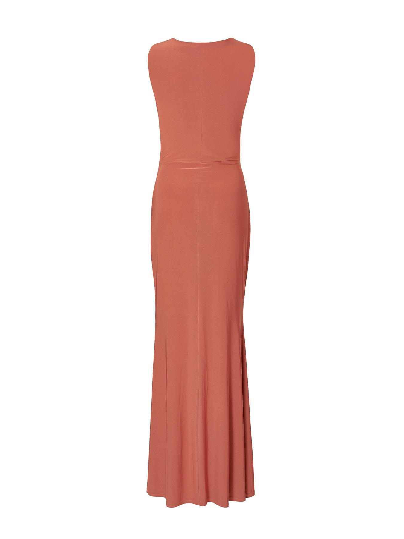 Image 5 of 6 of Quiz Rust Drape Front Maxi Dress