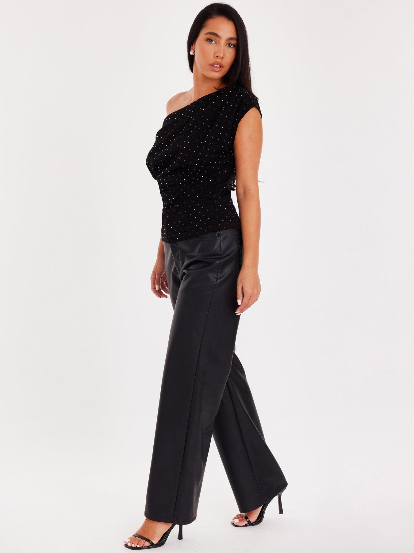  image of quiz-black-diamante-drape-neck-top