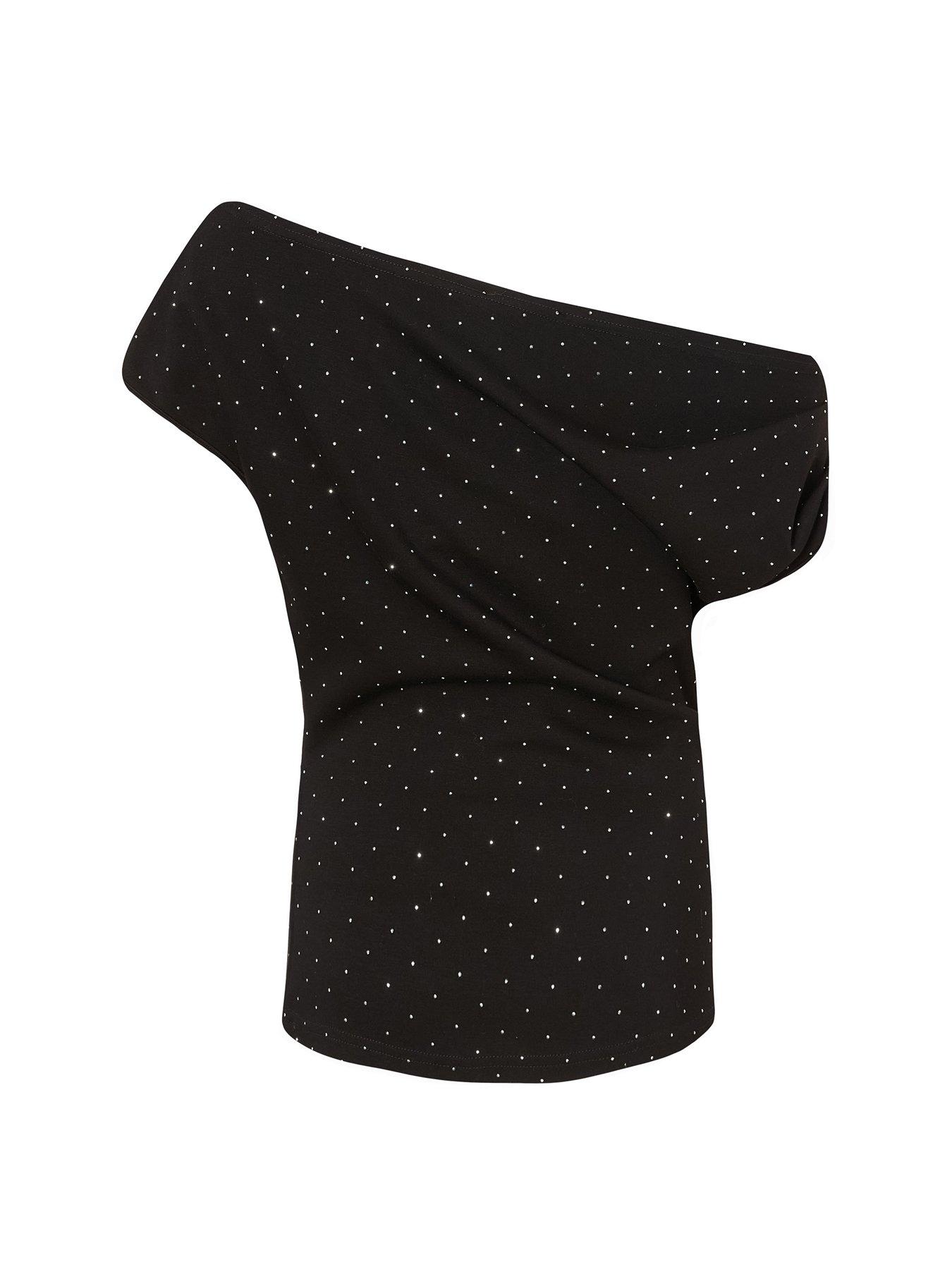  image of quiz-black-diamante-drape-neck-top