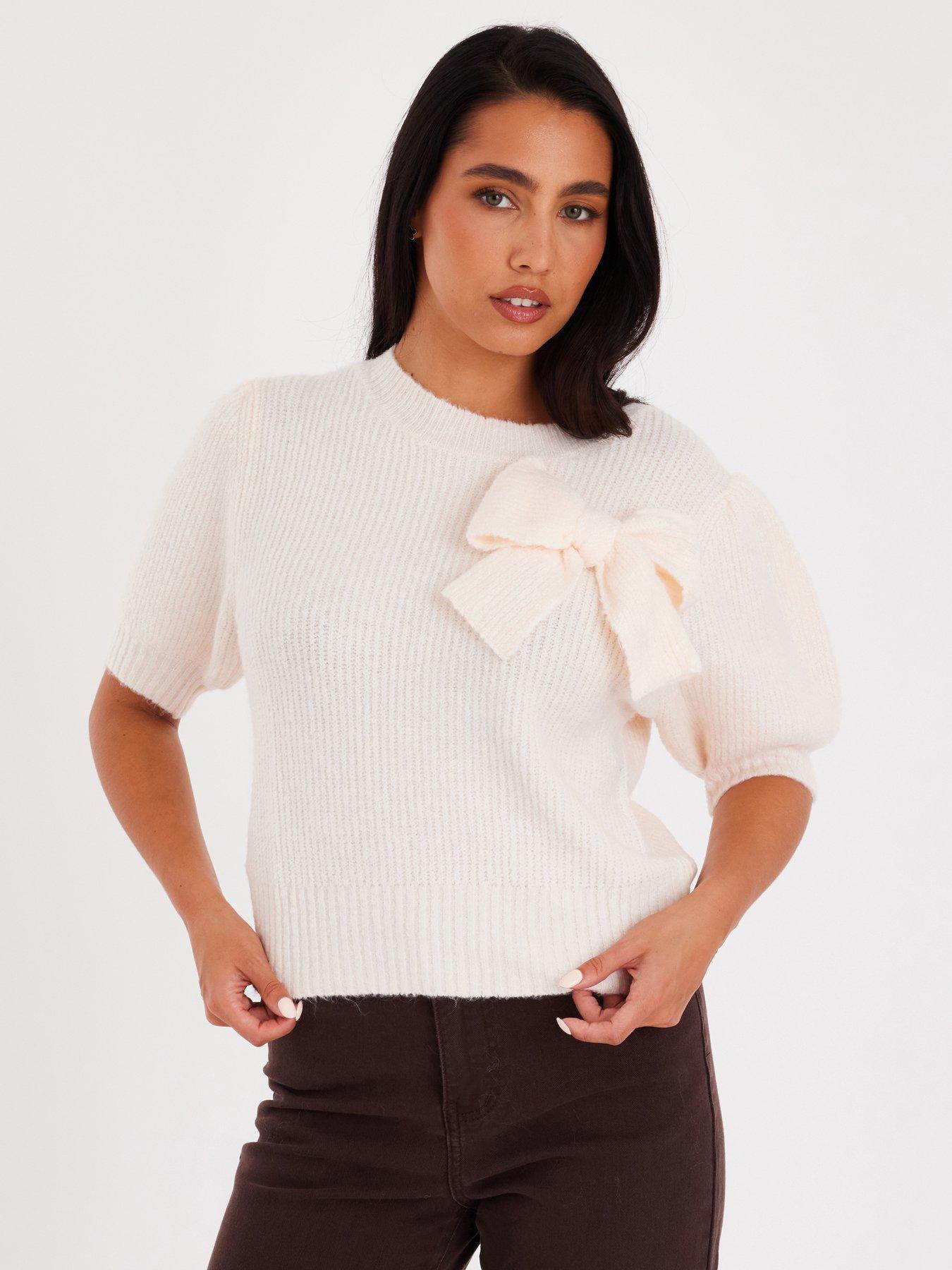 Quiz Cream Puff Sleeve Knit Jumper