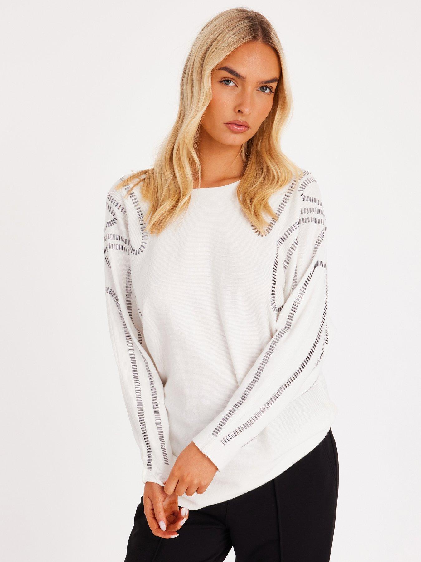 Quiz Cream Stud Sleeve Batwing Jumper