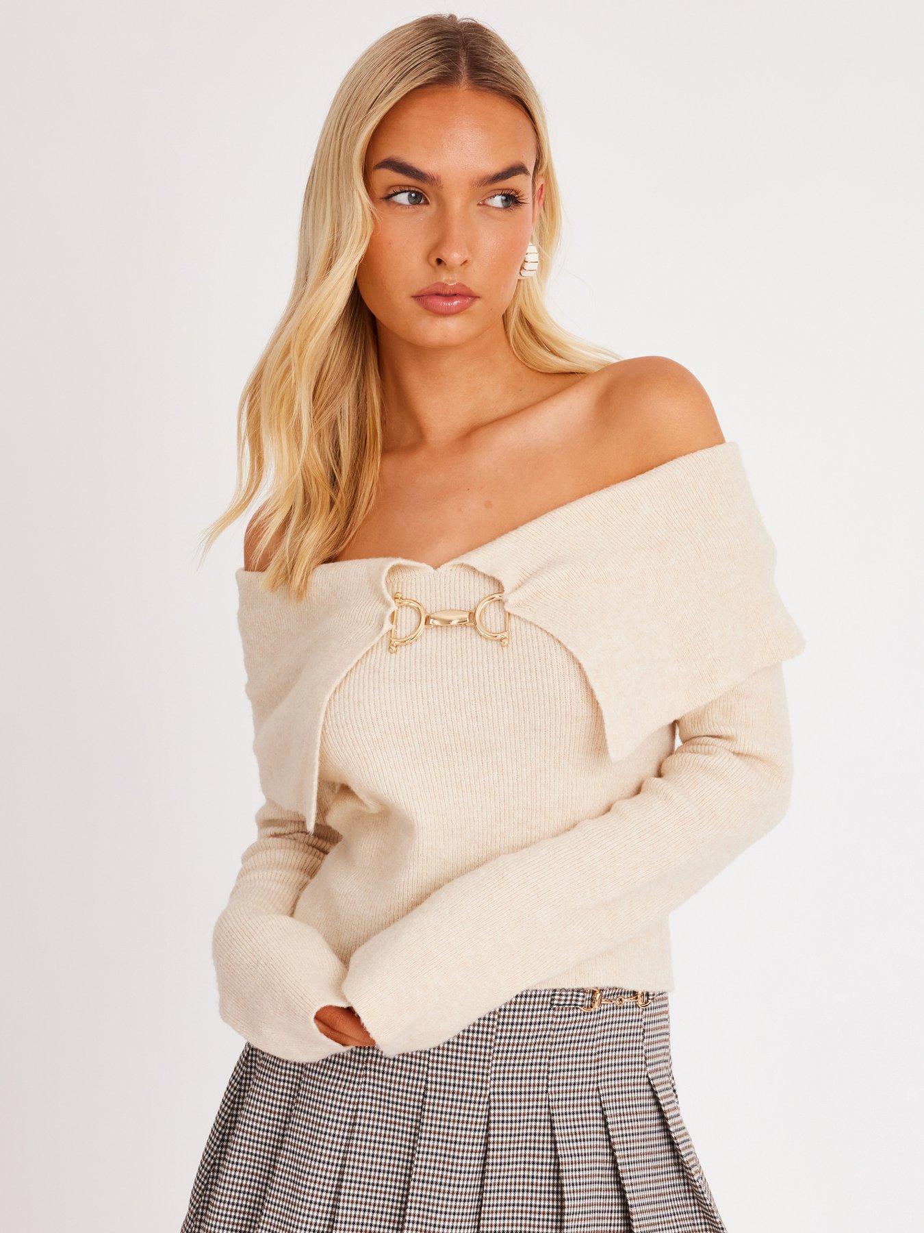 Quiz Stone Bardot Chain Front Jumper