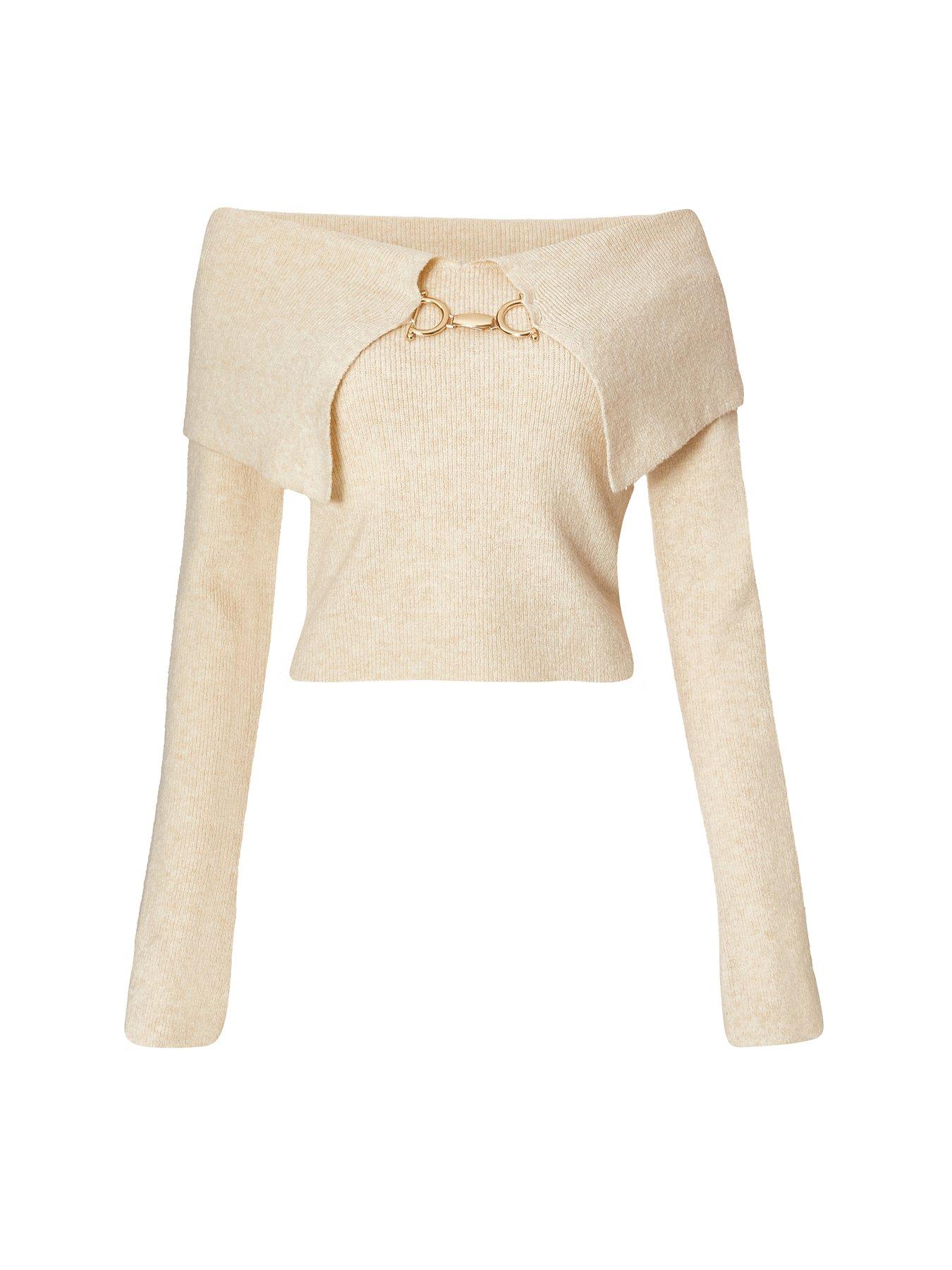Image 4 of 6 of Quiz Stone Bardot Chain Front Jumper