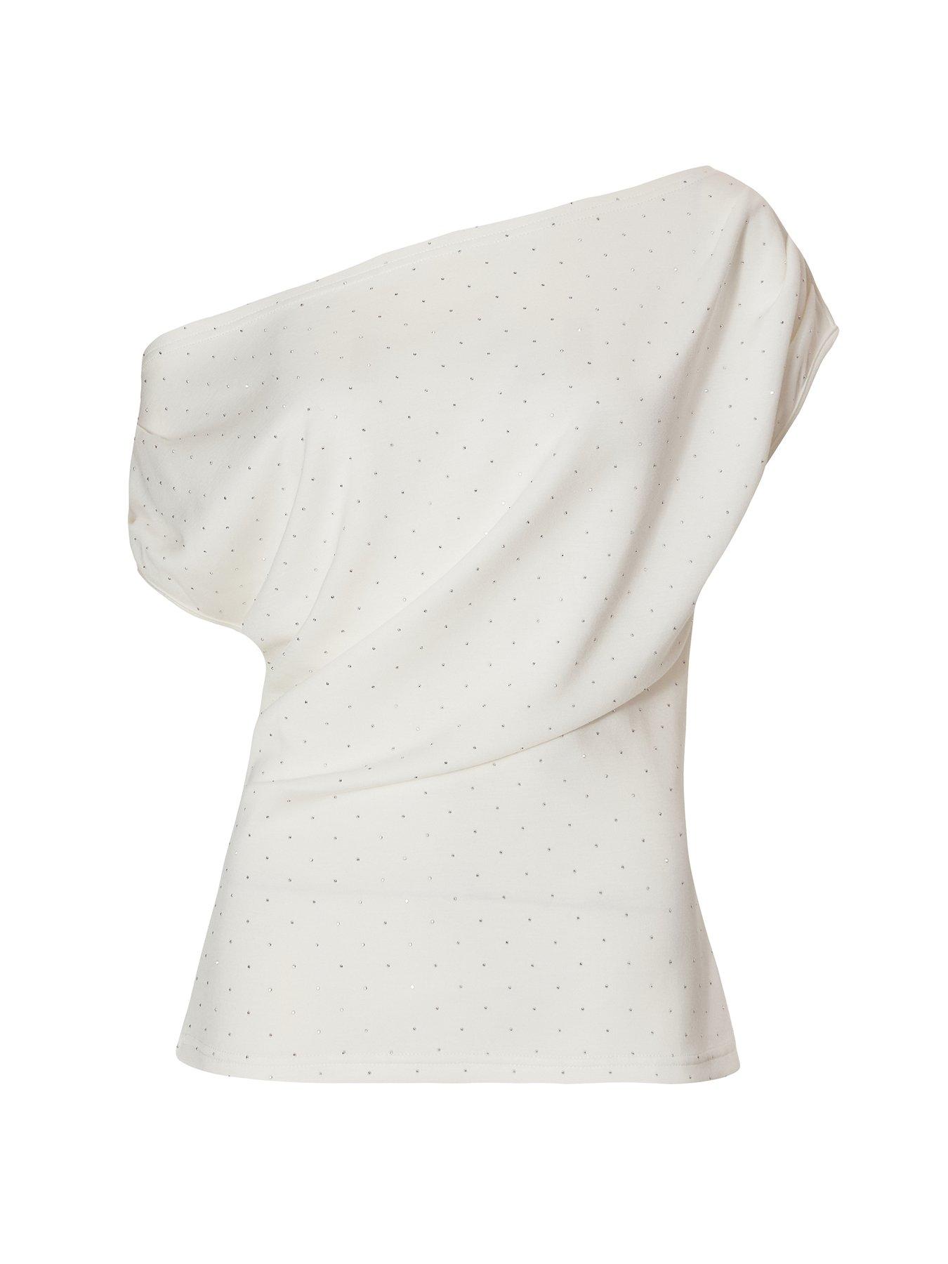  image of quiz-white-diamante-drape-neck-top