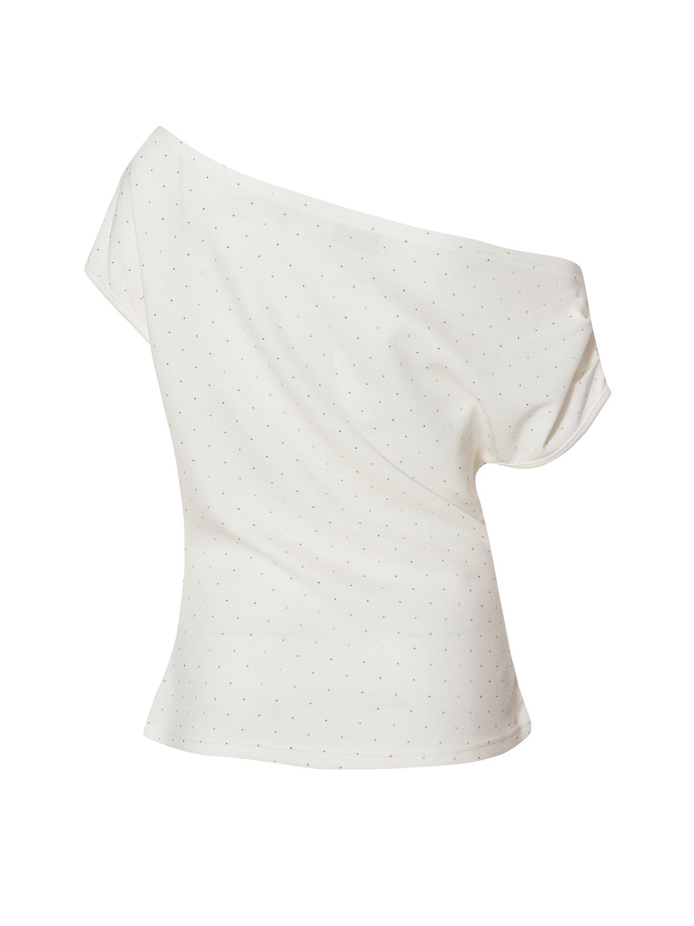  image of quiz-white-diamante-drape-neck-top