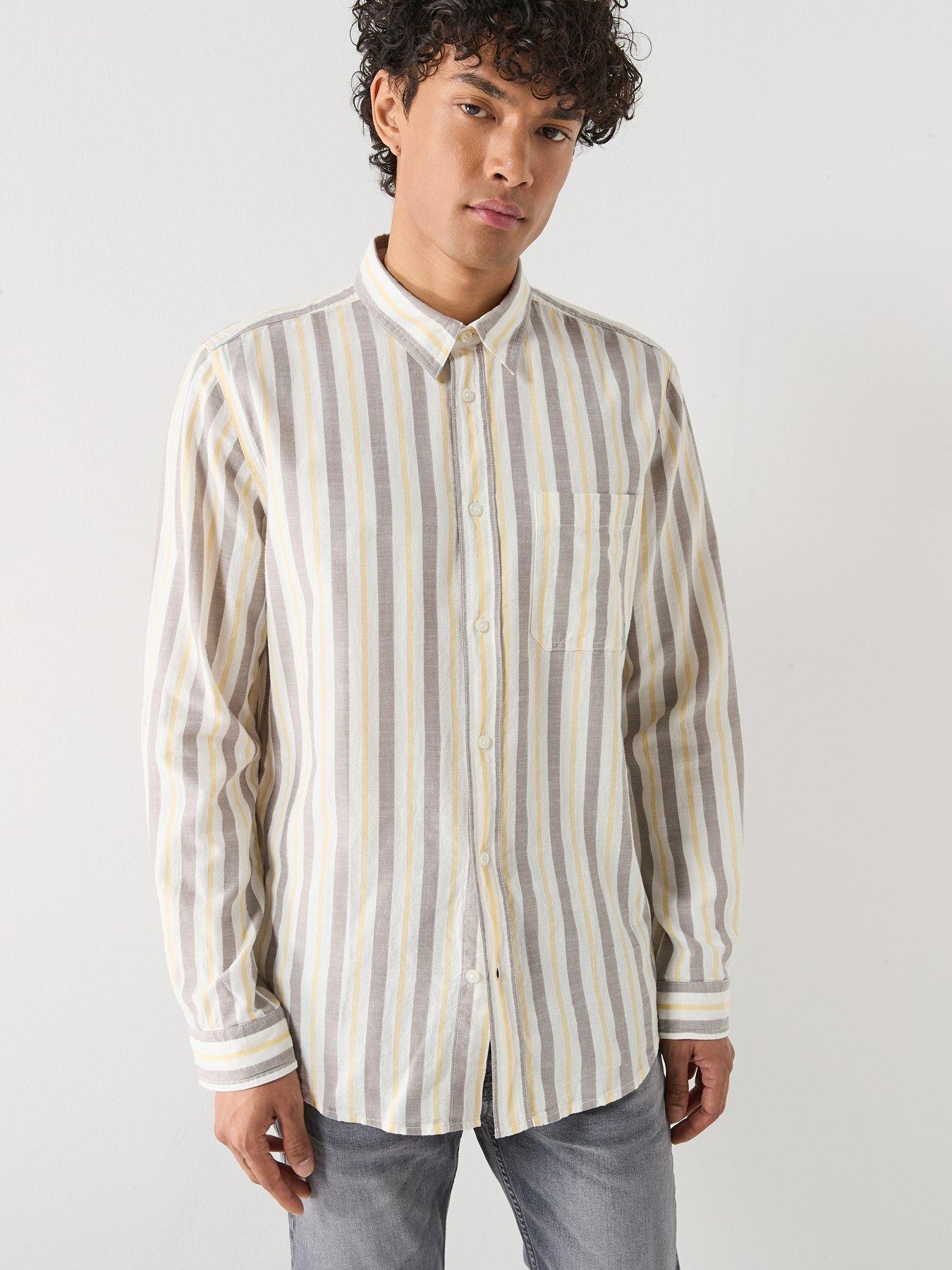 HUGO Erillo Oversize Fit Striped Long Sleeve Shirt - Light Brown