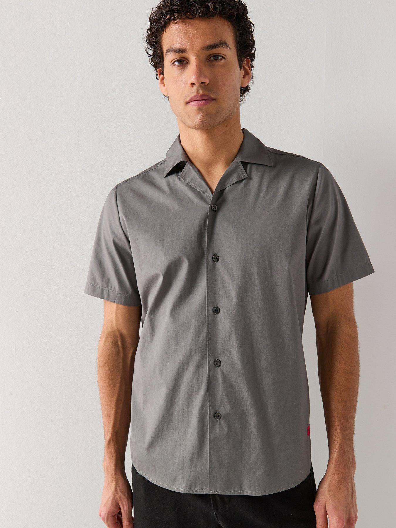HUGO Ellino Relaxed Fit Revere Collar Short Sleeve Shirt - Dark Grey