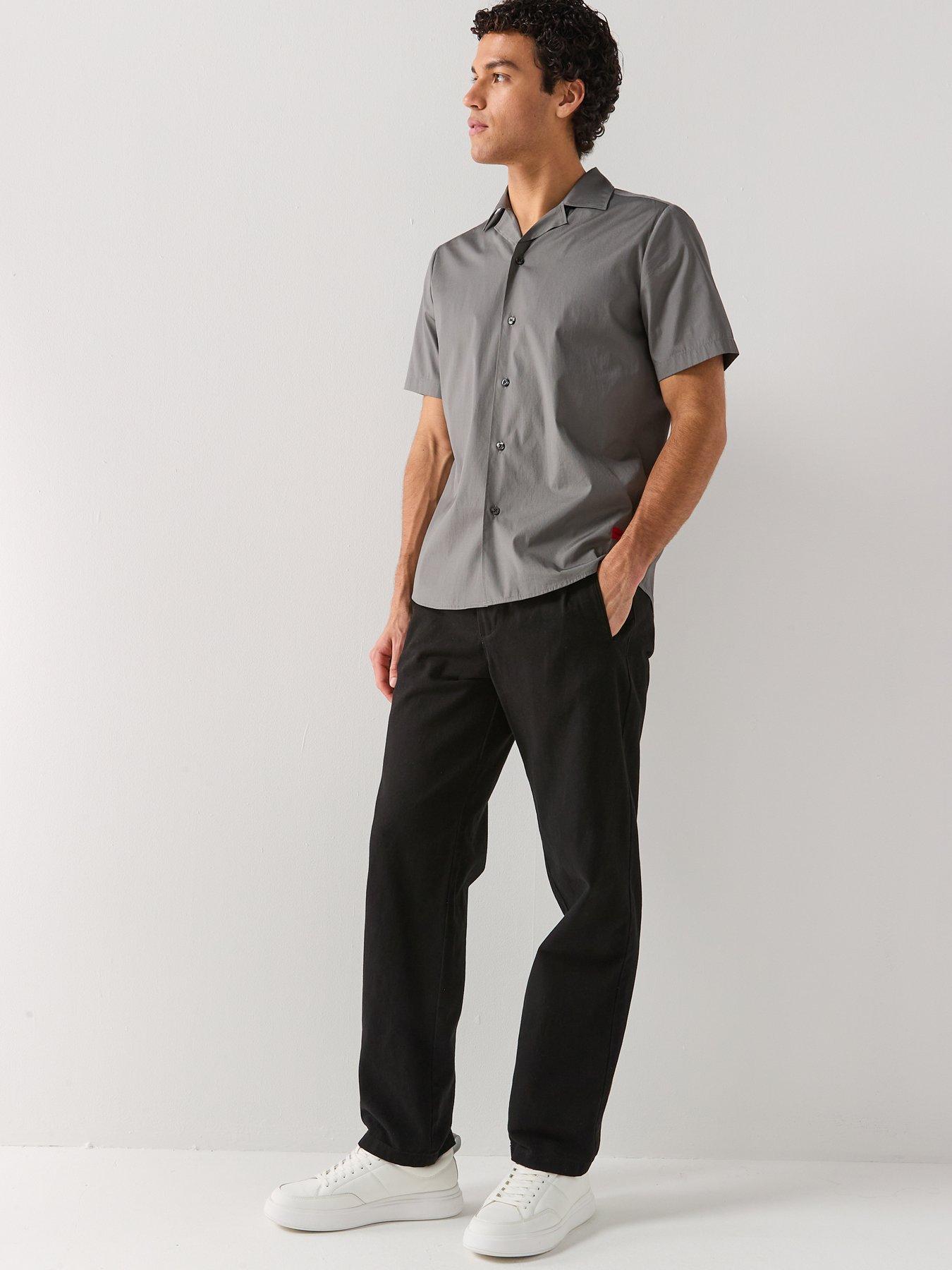 Image 3 of 4 of HUGO Ellino Relaxed Fit Revere Collar Short Sleeve Shirt - Dark Grey
