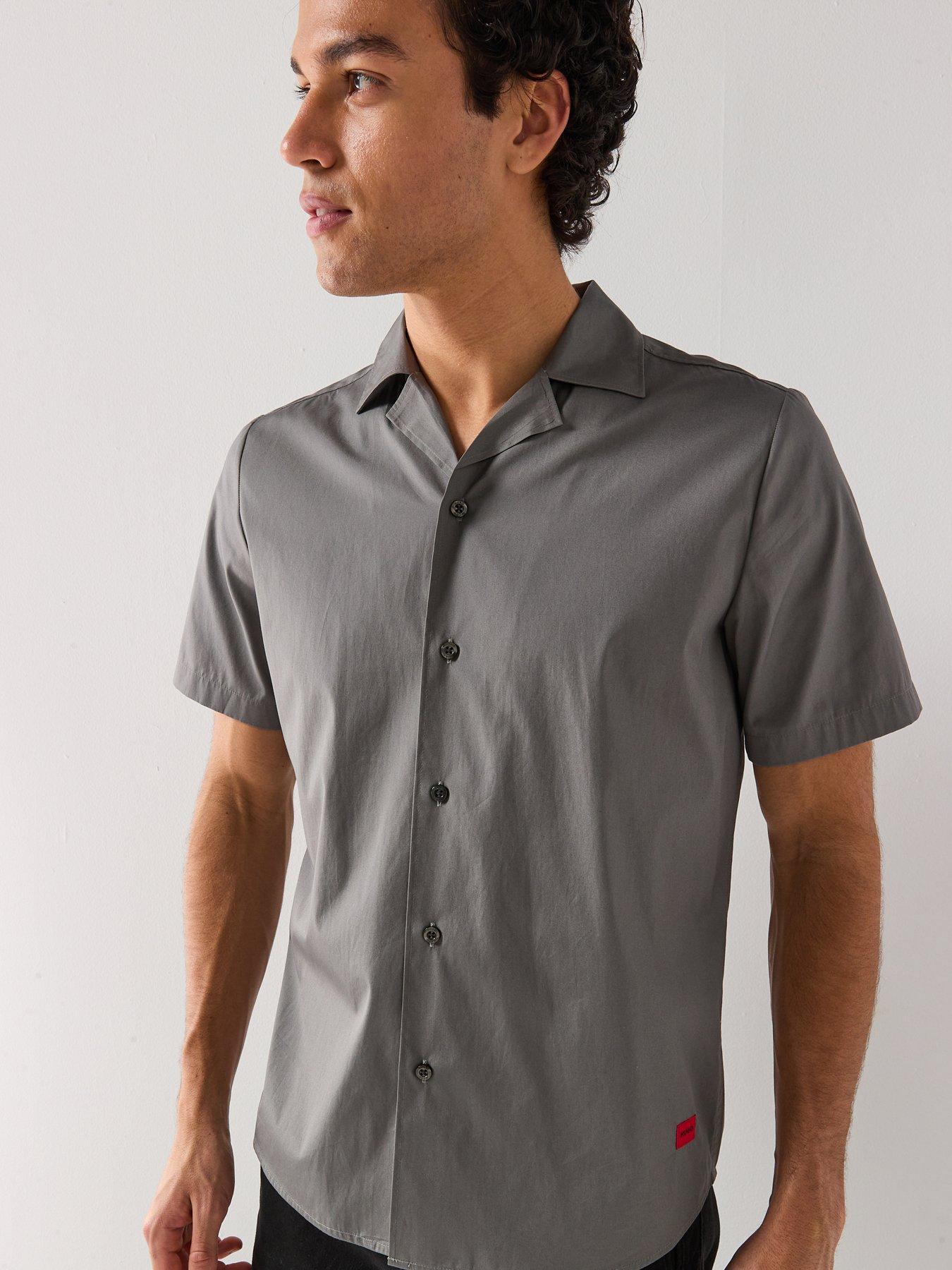 Image 4 of 4 of HUGO Ellino Relaxed Fit Revere Collar Short Sleeve Shirt - Dark Grey