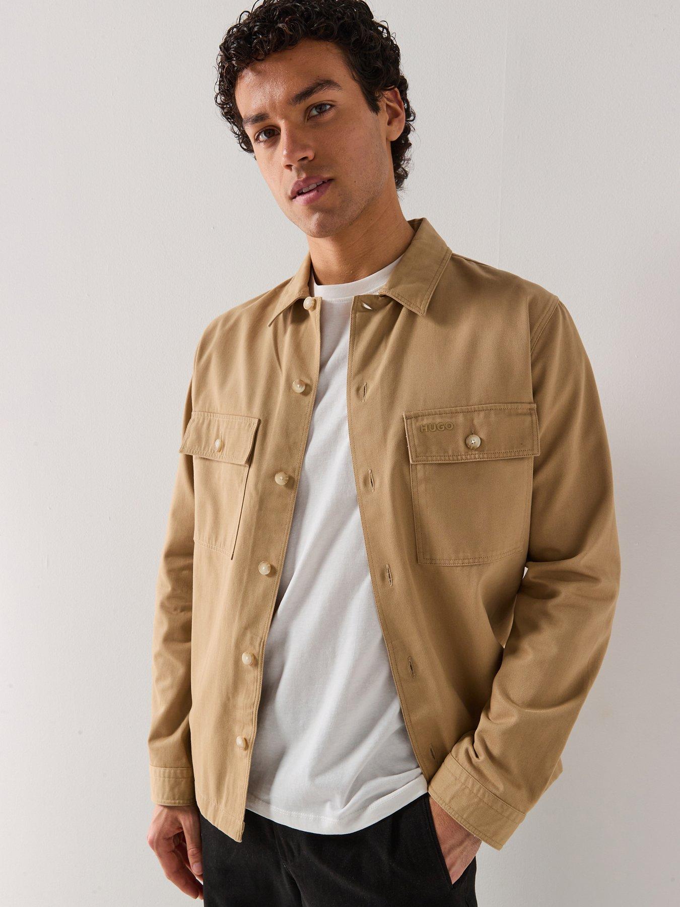  image of hugo-epoldo-oversize-fit-long-sleeve-overshirt-beige