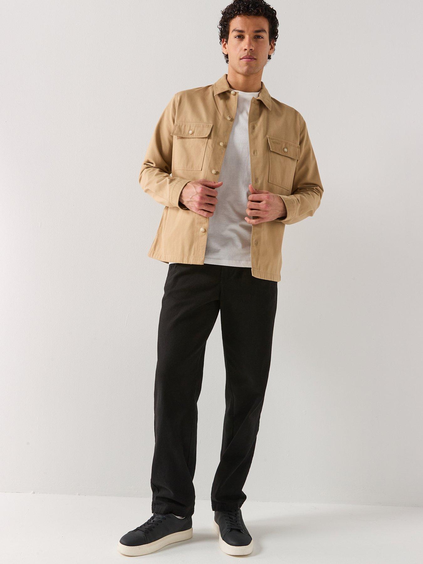  image of hugo-epoldo-oversize-fit-long-sleeve-overshirt-beige