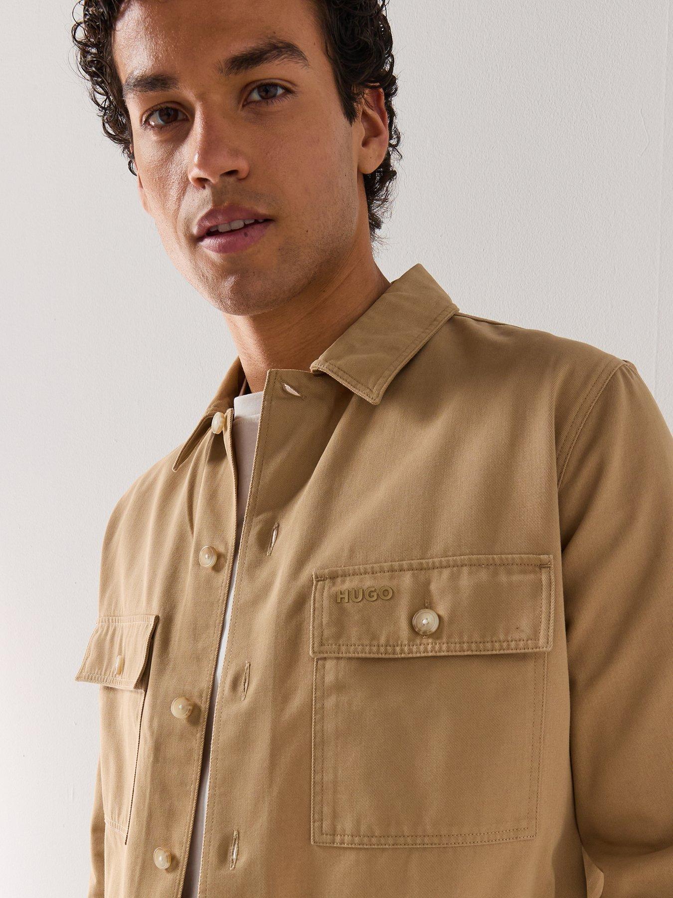  image of hugo-epoldo-oversize-fit-long-sleeve-overshirt-beige