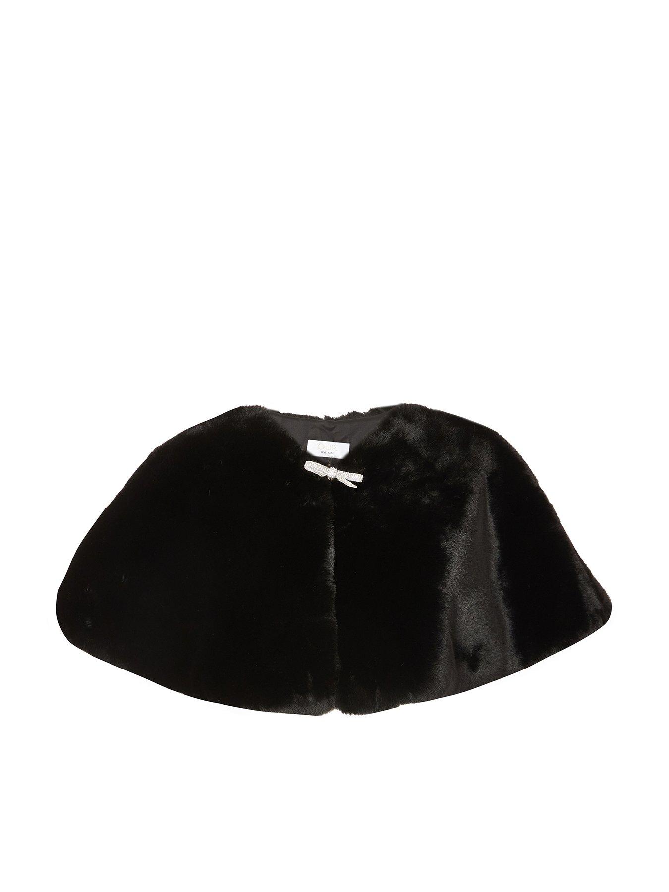 Quiz Black Bow Detail Faux Fur Wrap