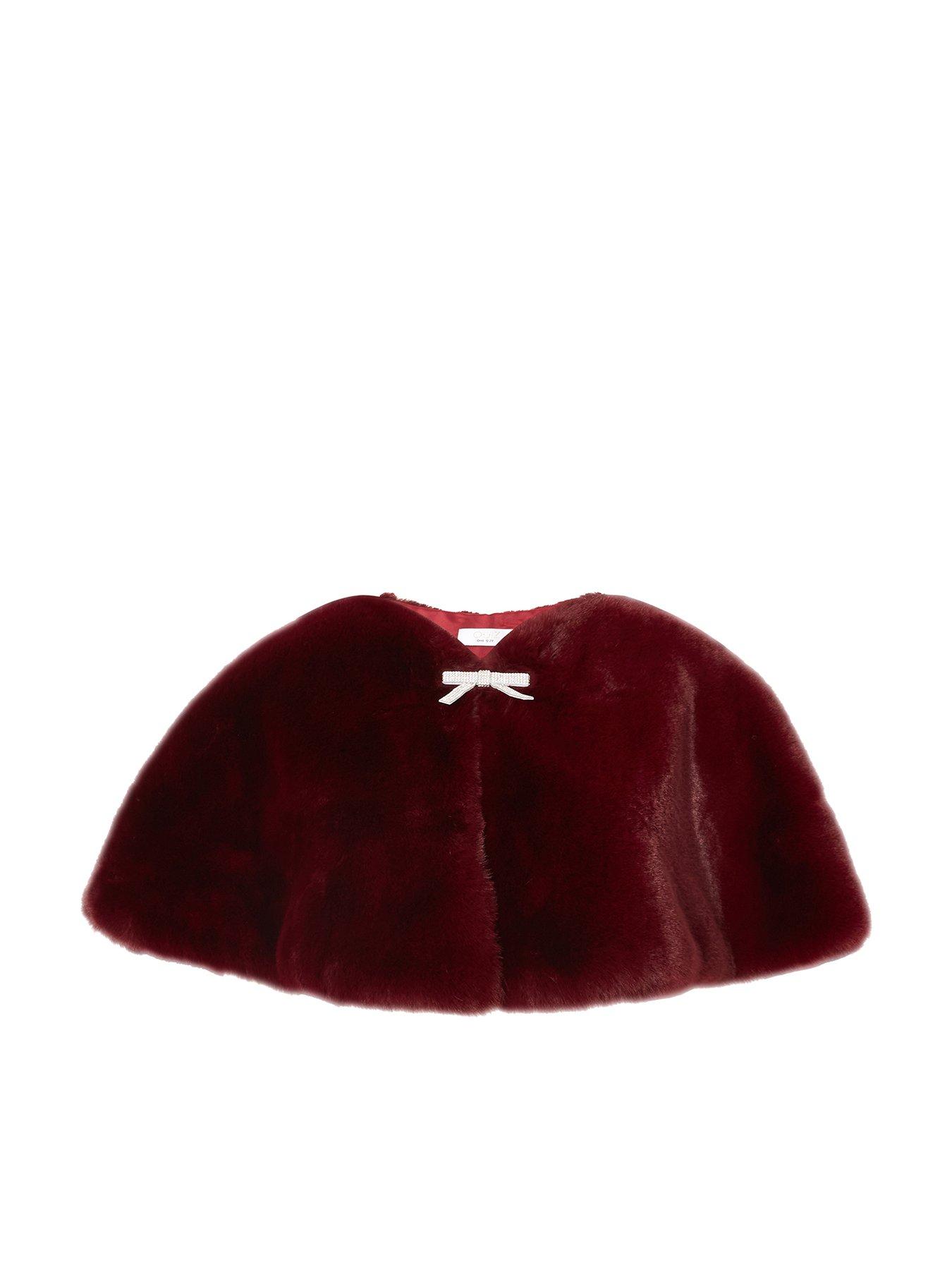 Quiz Burgundy Bow Detail Faux Fur Wrap