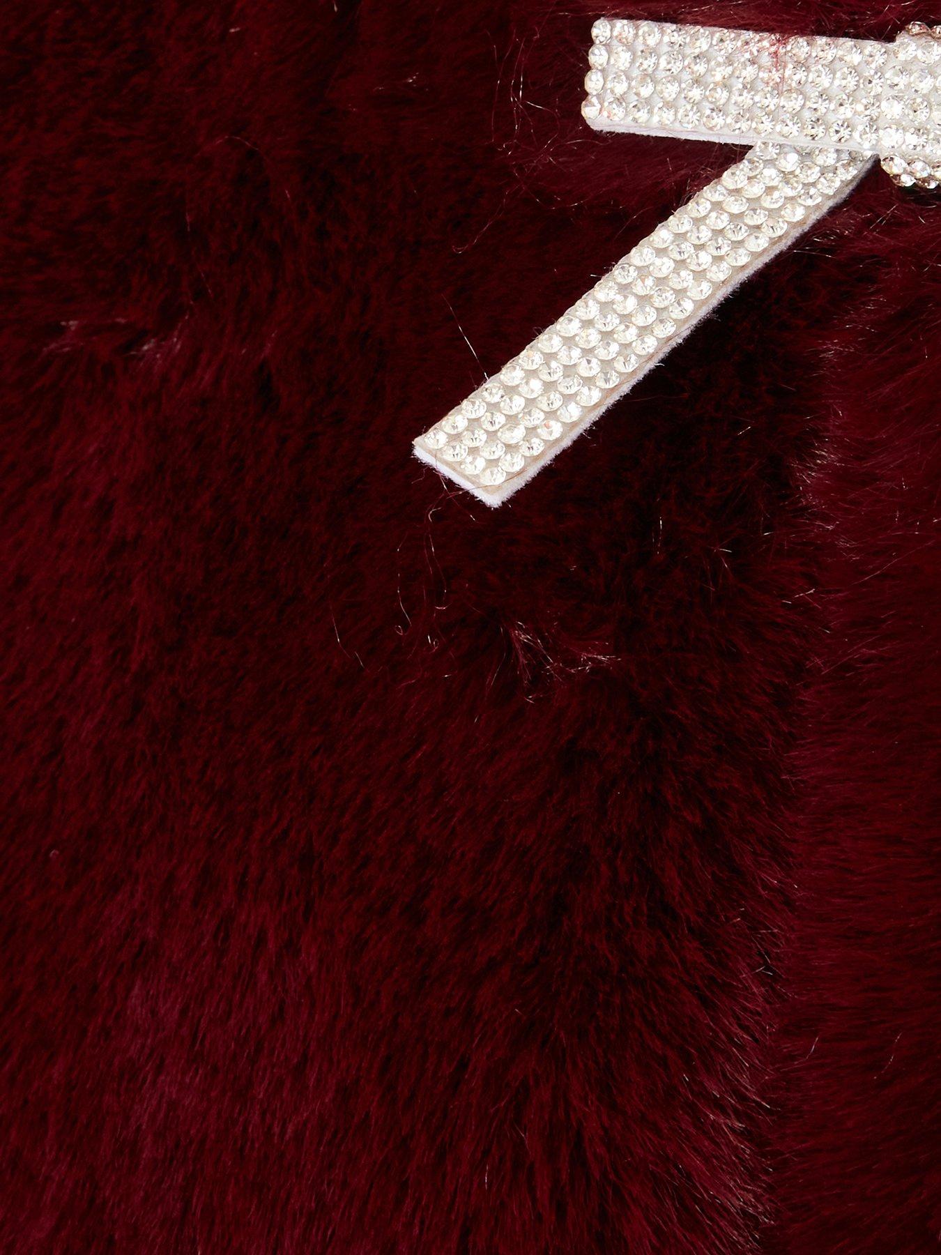  image of quiz-burgundy-bow-detail-faux-fur-wrap