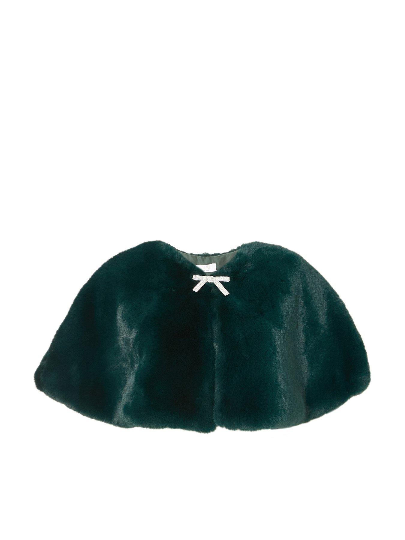  image of quiz-green-bow-detail-faux-fur-wrap