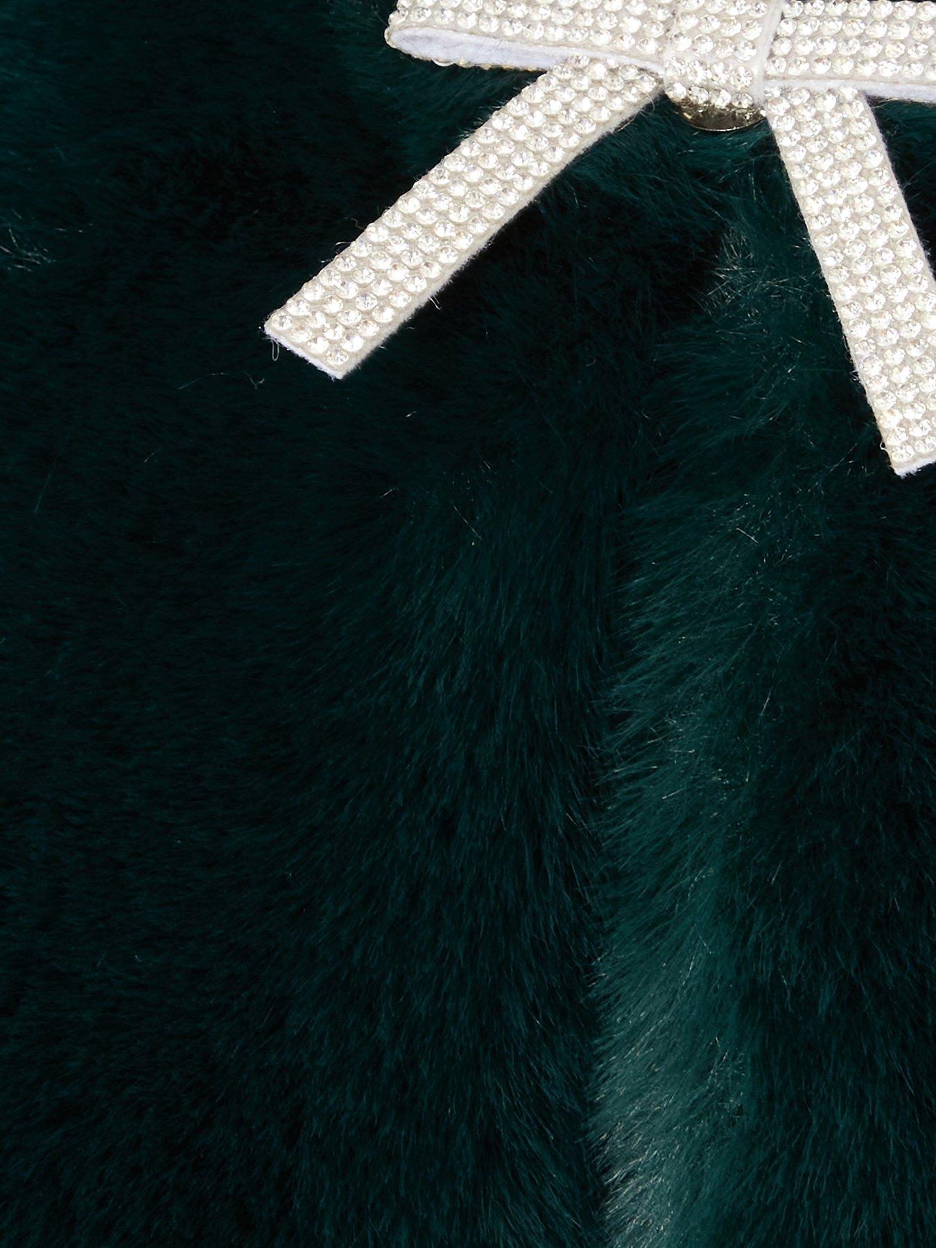  image of quiz-green-bow-detail-faux-fur-wrap