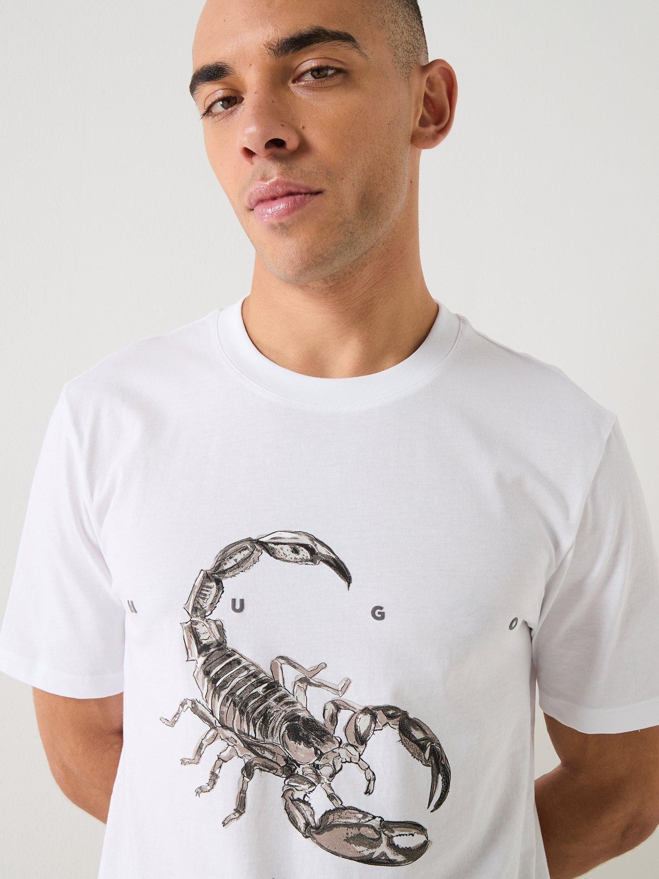 Image 4 of 4 of HUGO Discorb Scorpion Print T-Shirt - White