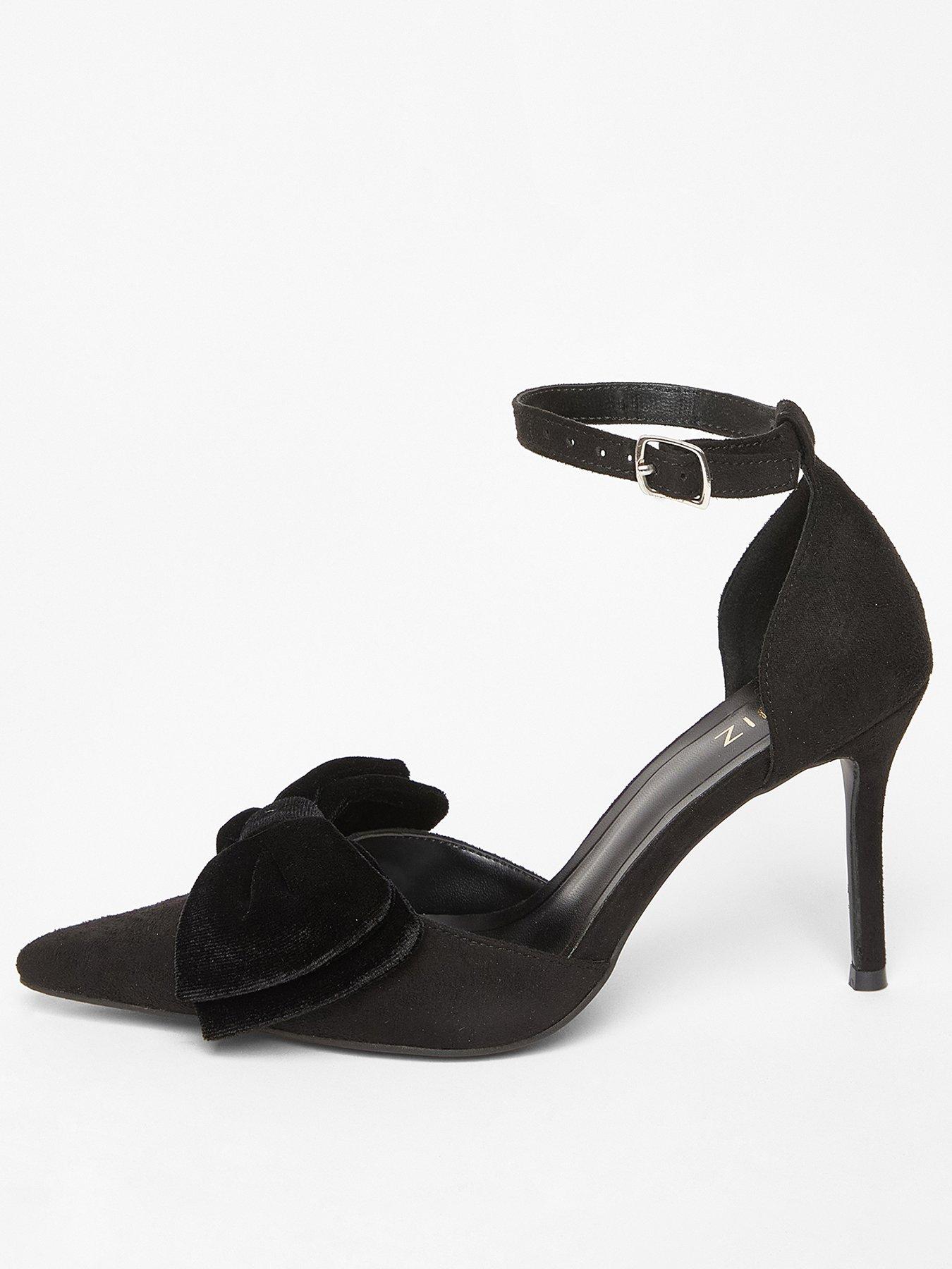 Quiz Black Velvet Bow Court Heels