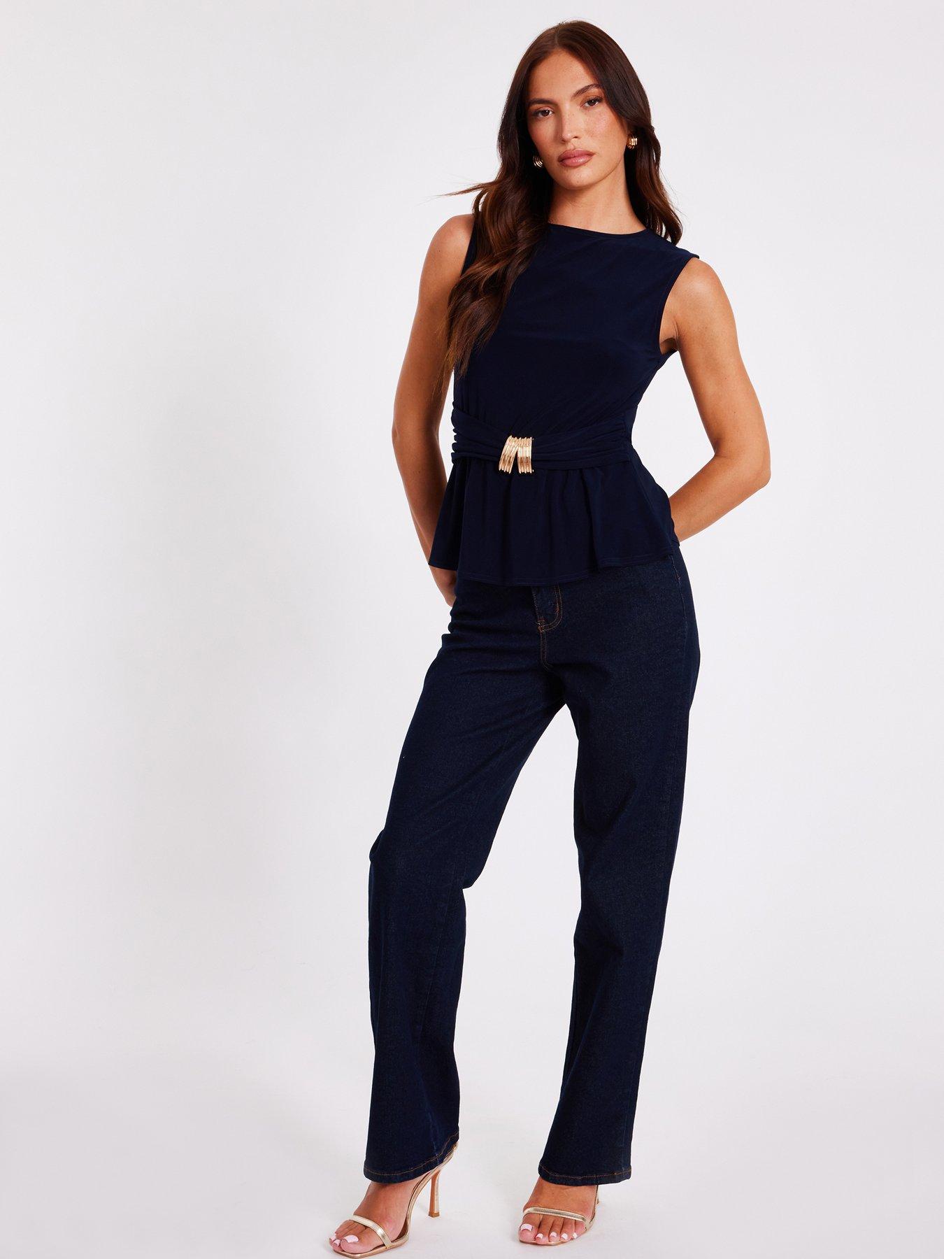  image of quiz-navy-buckle-waist-top