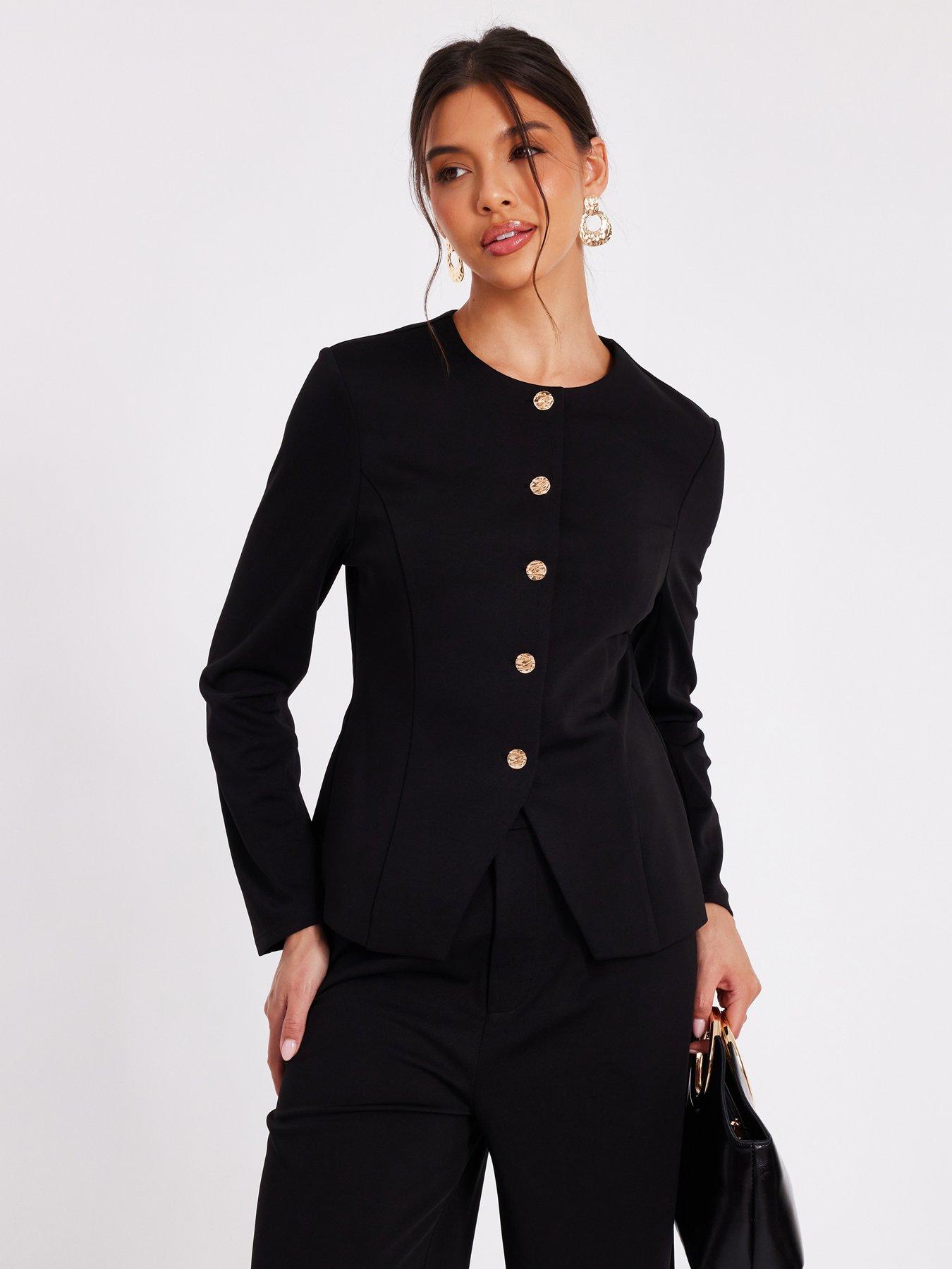 Quiz Black Button Front Jacket