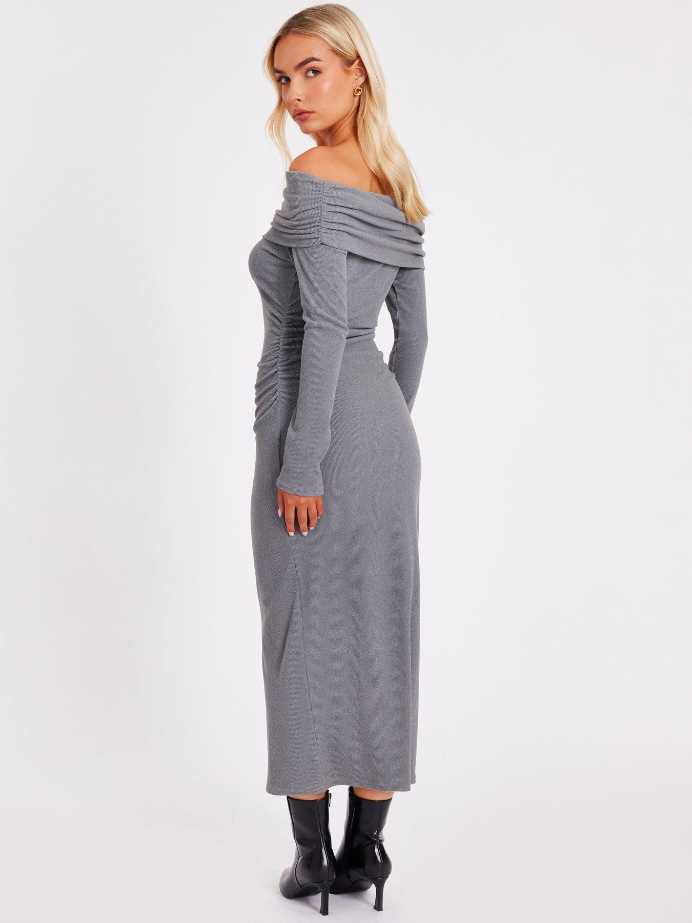 Image 2 of 6 of Quiz Grey Ribbed Knit Midi Dress