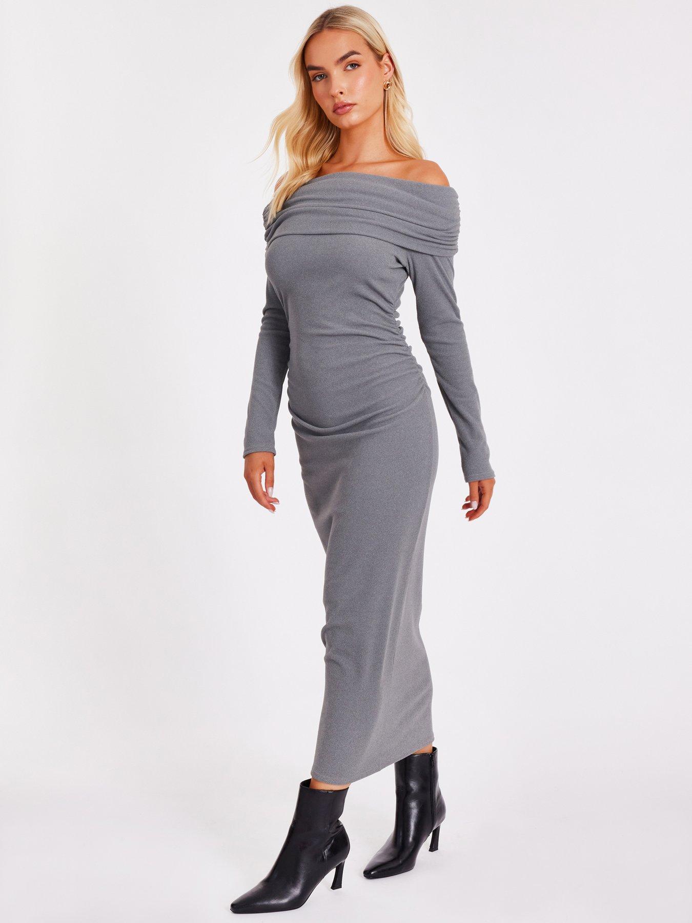 Image 3 of 6 of Quiz Grey Ribbed Knit Midi Dress