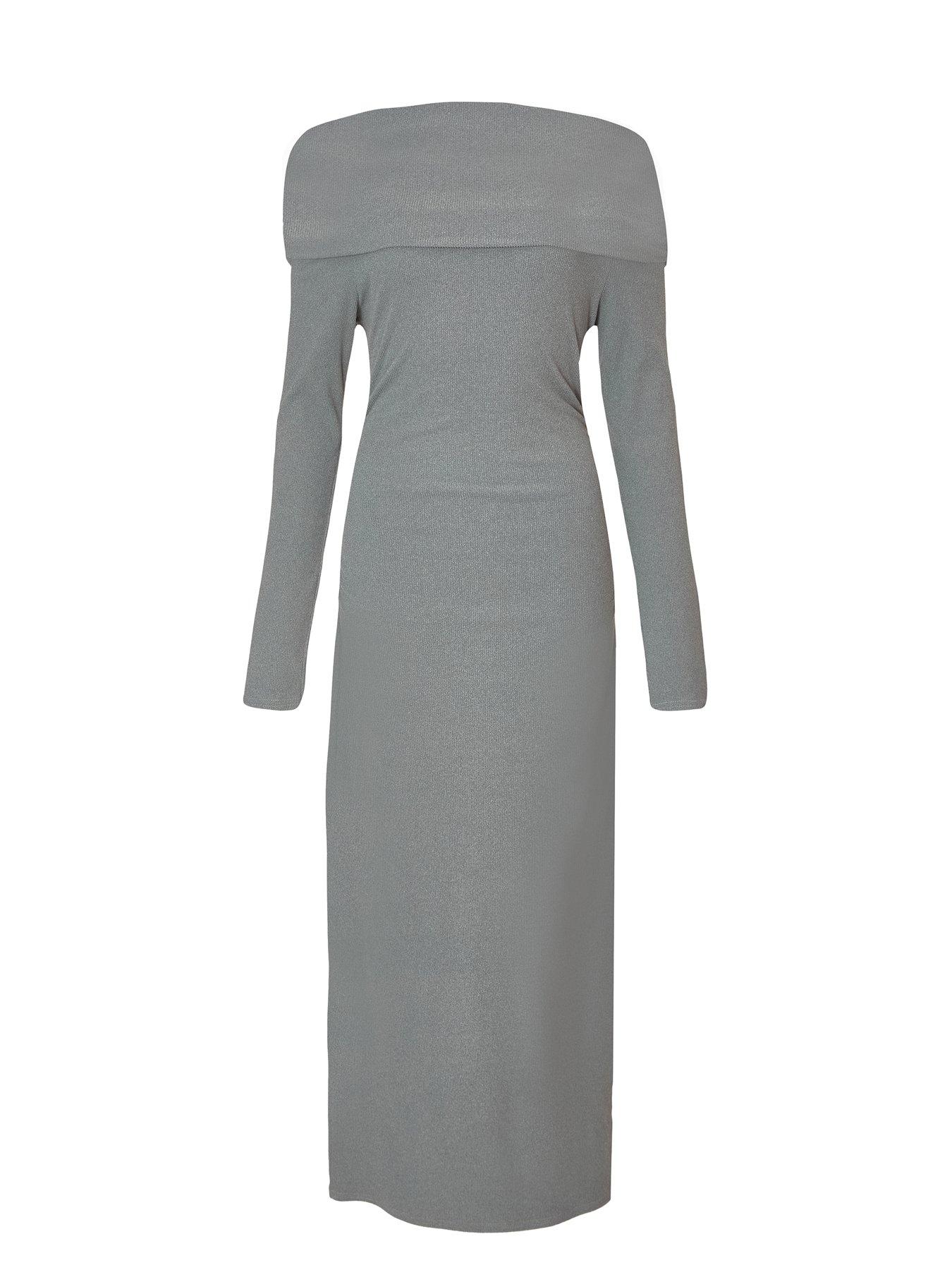 Image 4 of 6 of Quiz Grey Ribbed Knit Midi Dress