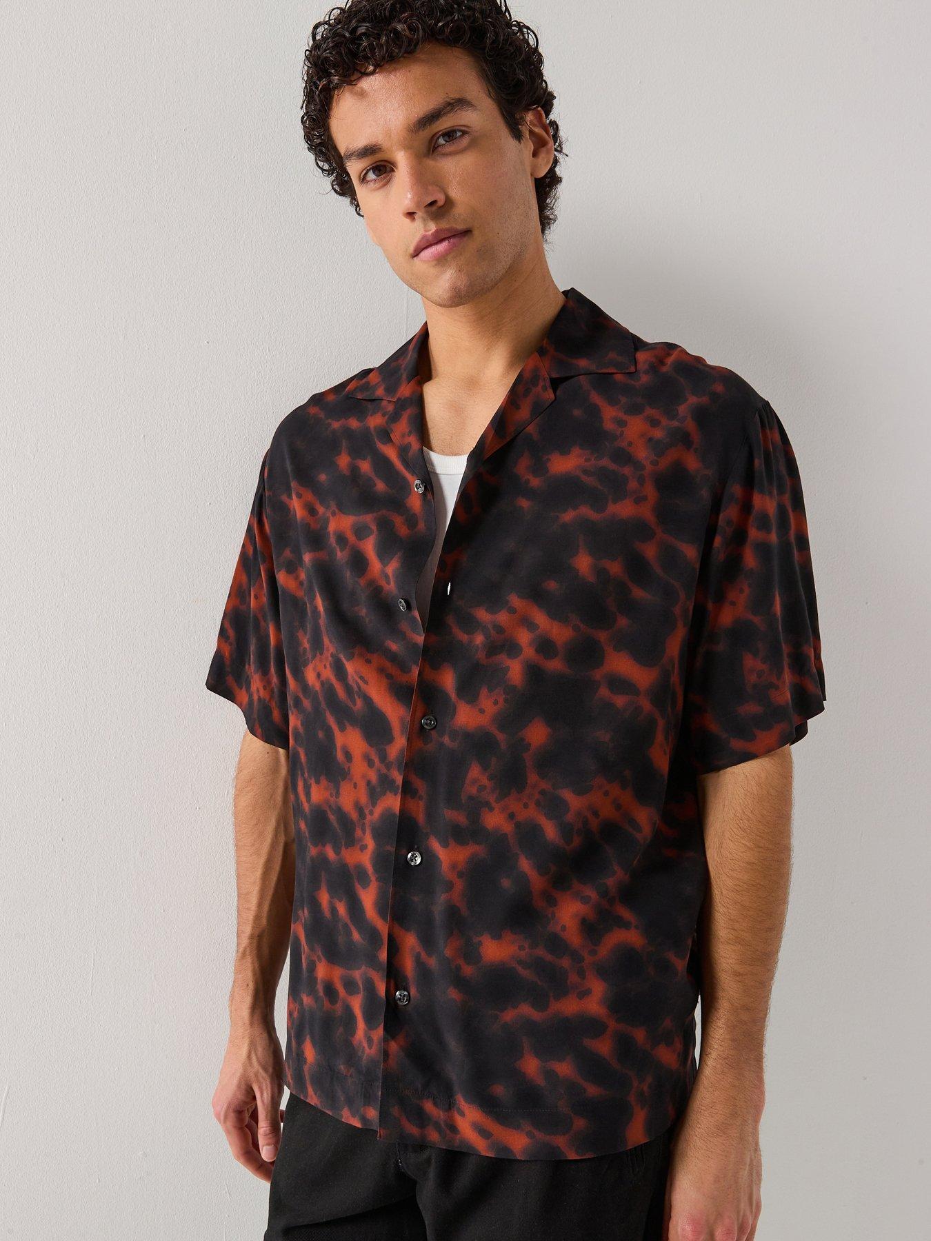 Image 1 of 4 of HUGO Espino Oversize Fit Tortoiseshell Print Short Sleeve Shirt - Black
