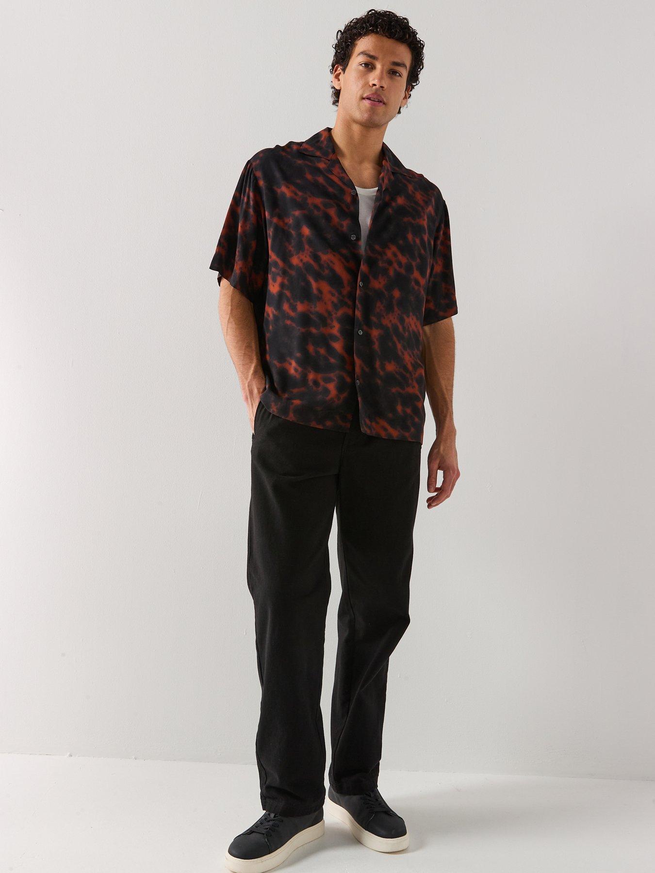 Image 3 of 4 of HUGO Espino Oversize Fit Tortoiseshell Print Short Sleeve Shirt - Black