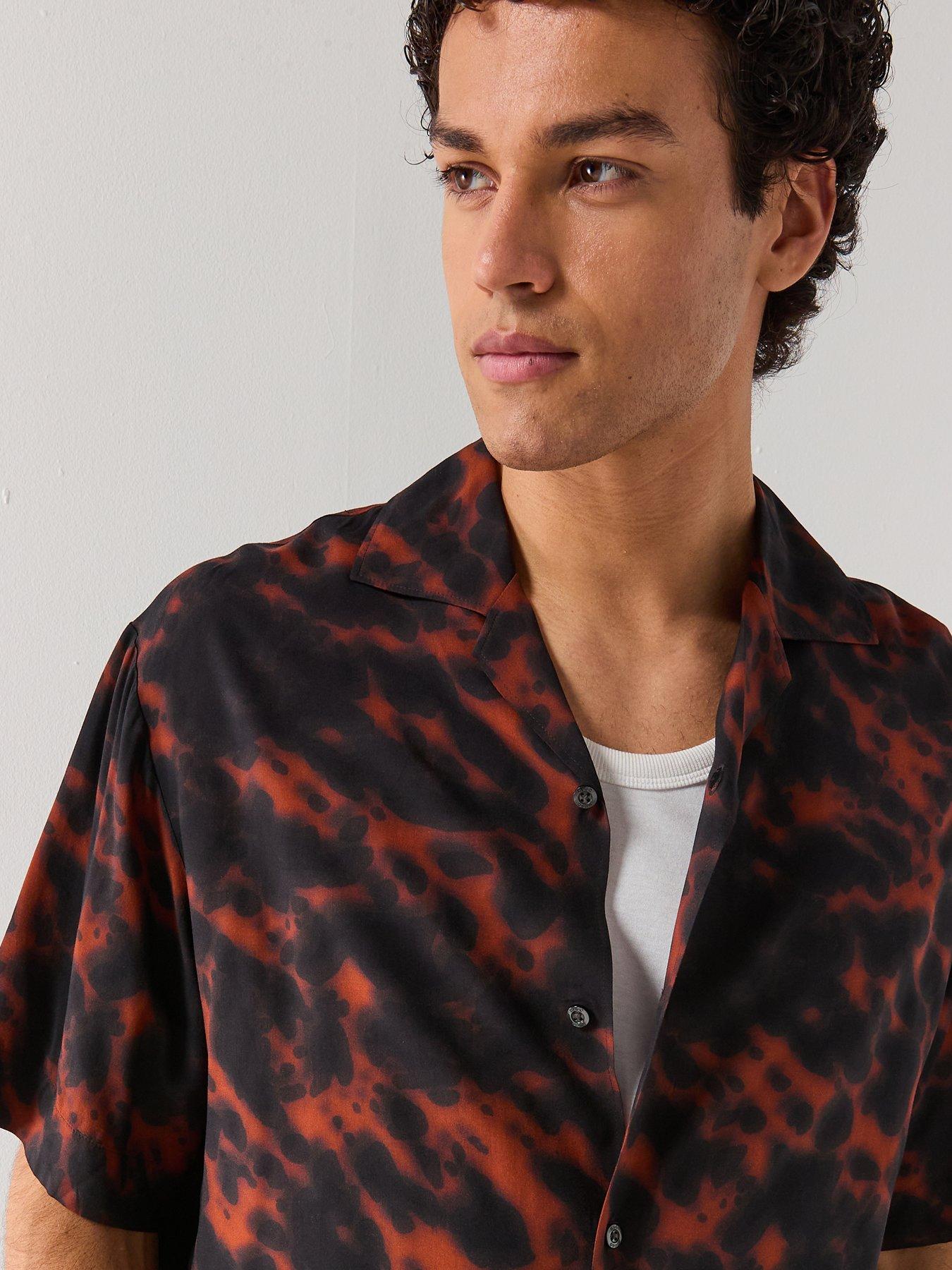 Image 4 of 4 of HUGO Espino Oversize Fit Tortoiseshell Print Short Sleeve Shirt - Black