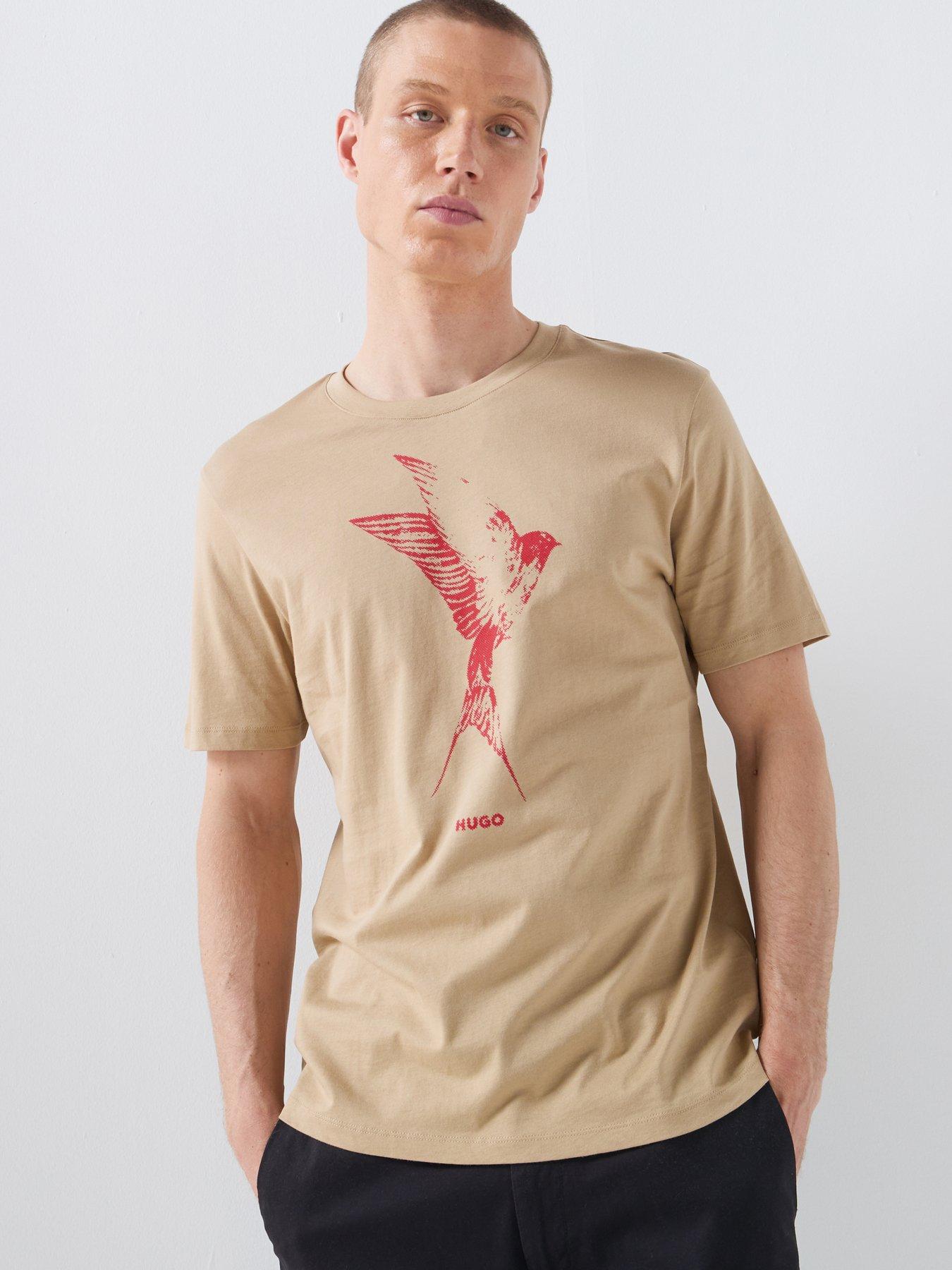 HUGO Duhorse Bird Print Regular Fit T-Shirt - Beige