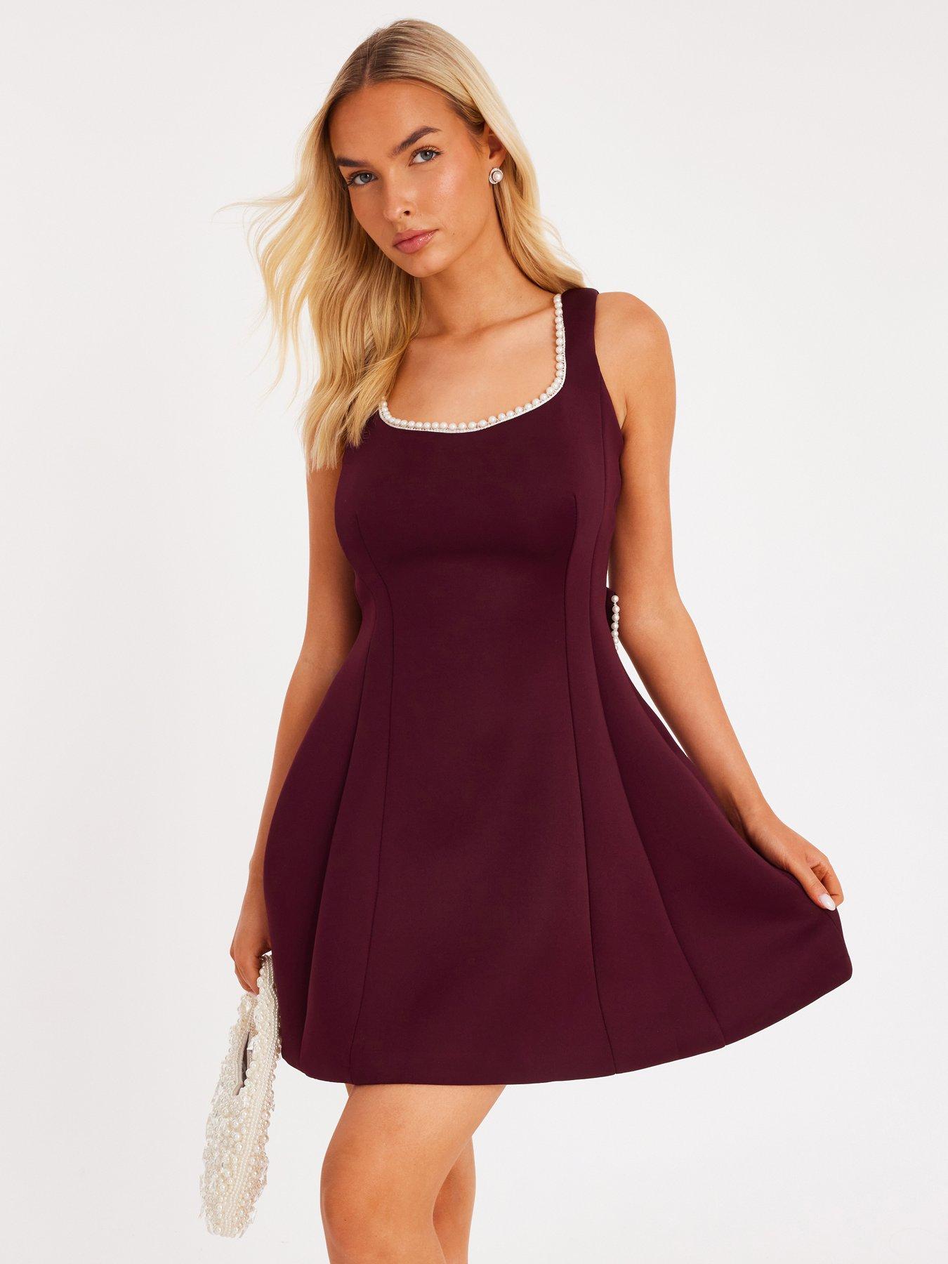  image of quiz-burgundy-a-line-bow-mini-dress
