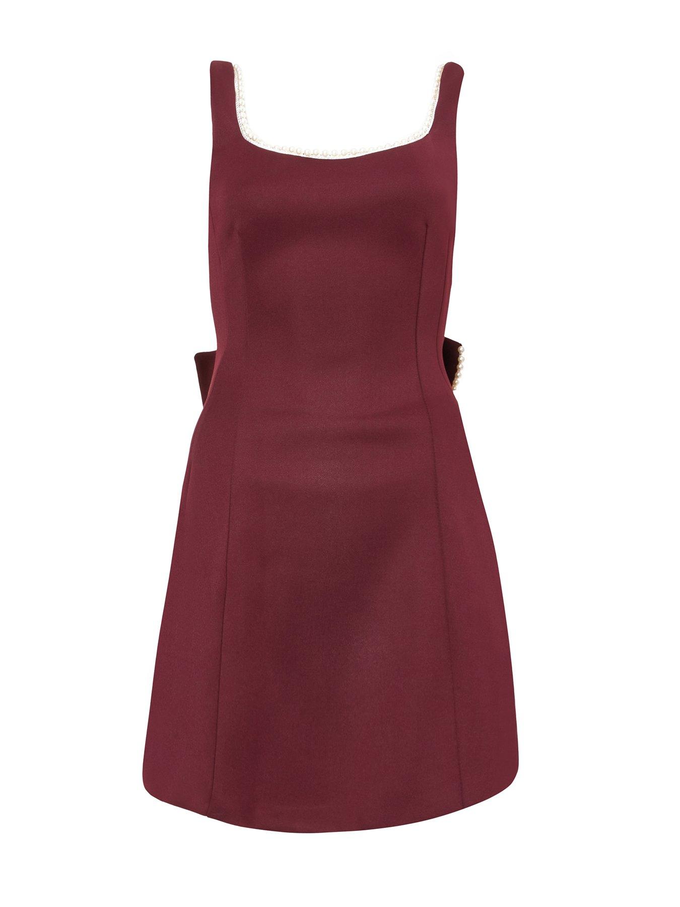  image of quiz-burgundy-a-line-bow-mini-dress