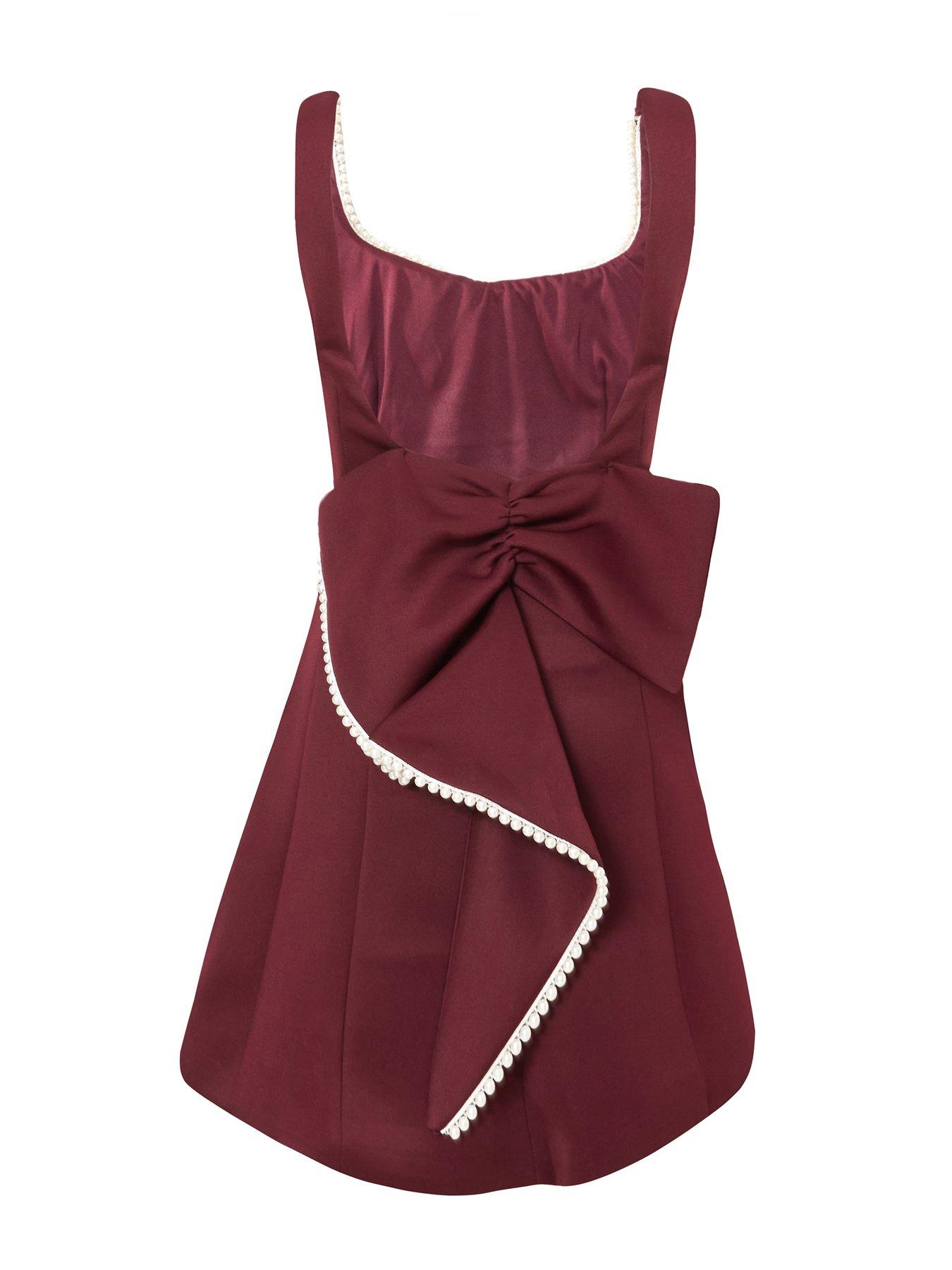  image of quiz-burgundy-a-line-bow-mini-dress