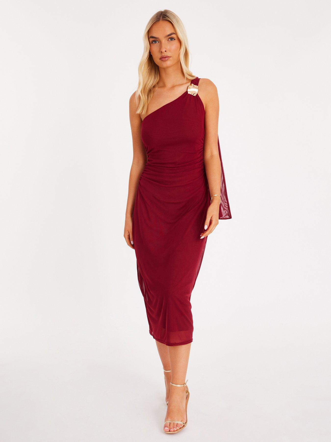 quiz-burgundy-mesh-one-shoulder-midi-dress