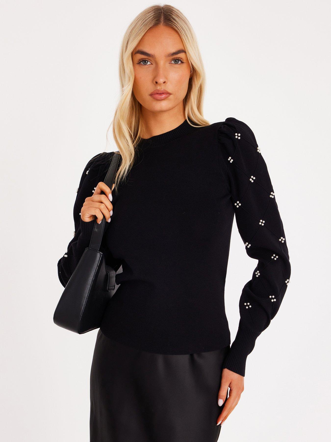 Quiz Black Pearl Sleeve Jumper