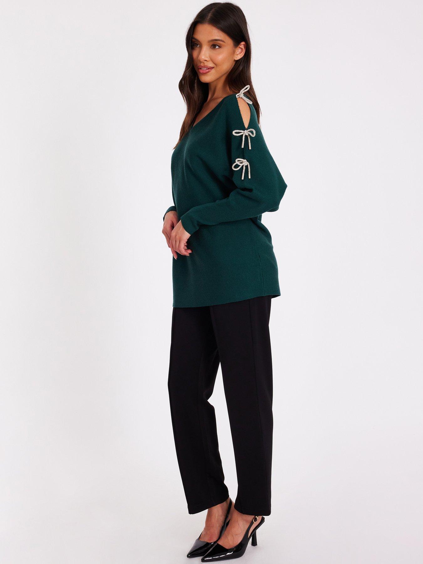  image of quiz-bottle-green-diamante-bow-jumper