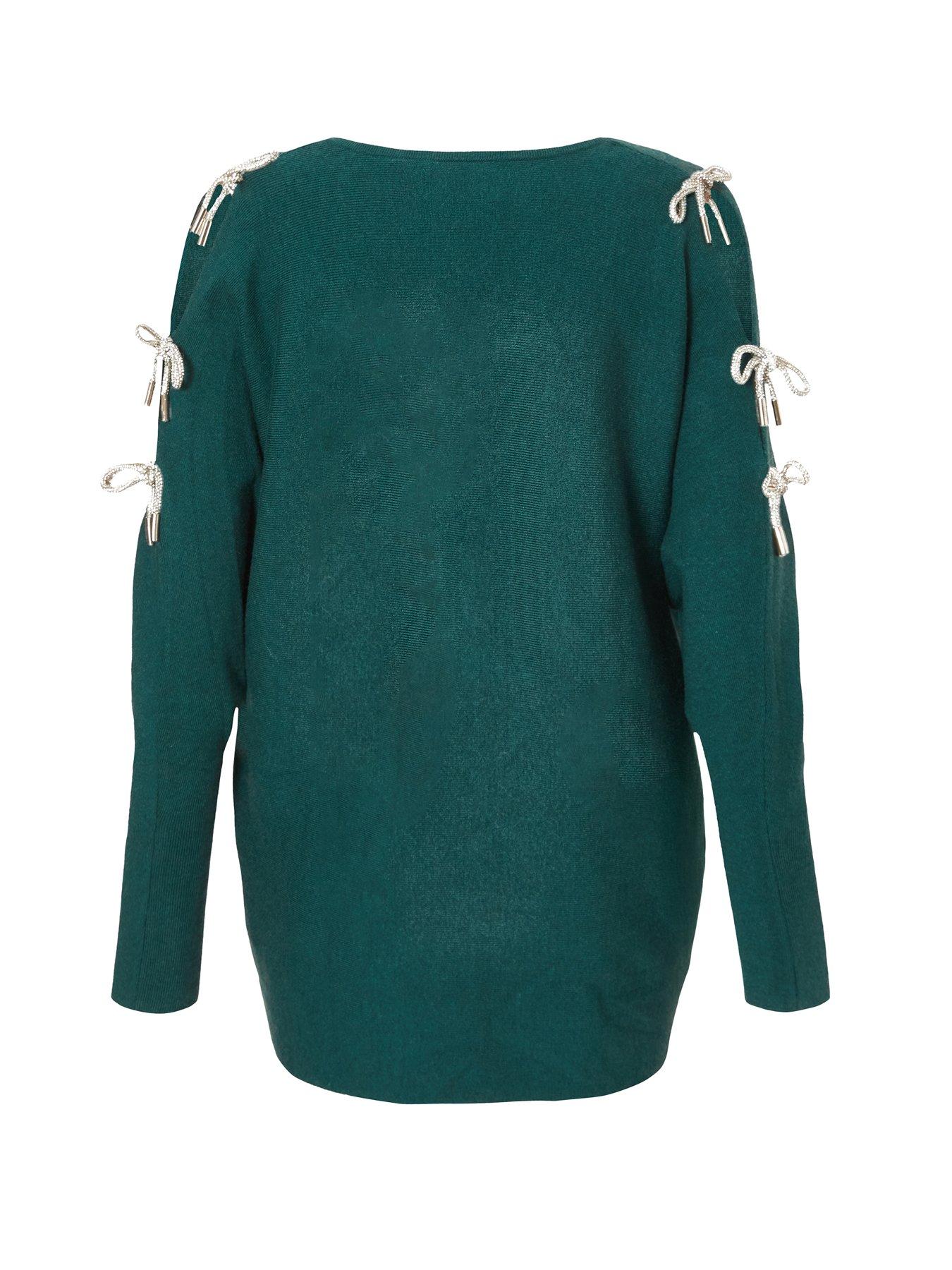  image of quiz-bottle-green-diamante-bow-jumper