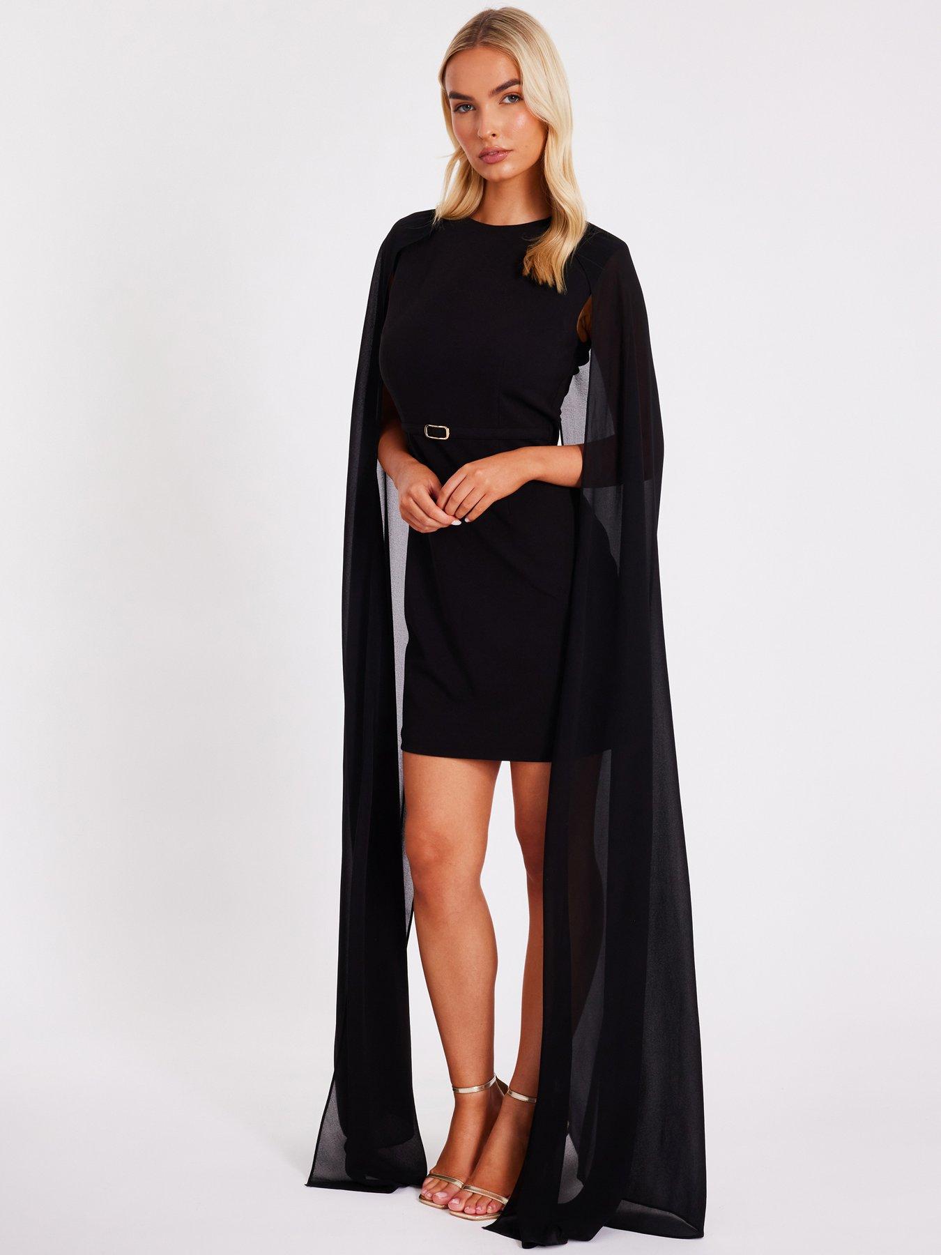 image of quiz-black-cape-sleeve-mini-dress