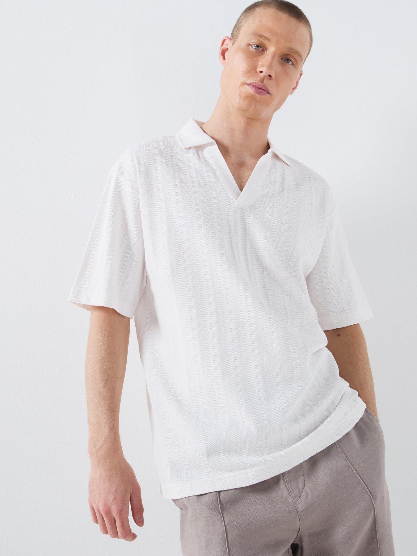 Image 1 of 6 of HUGO Dalibo Relaxed Fit Open Collar Polo Shirt - Natural
