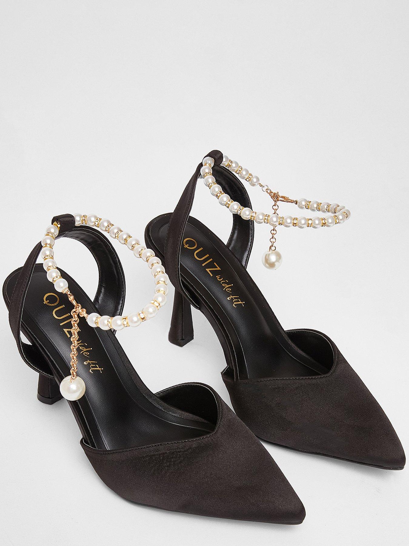 Image 3 of 5 of Quiz Wide Fit Black Pearl Strap Court Heels