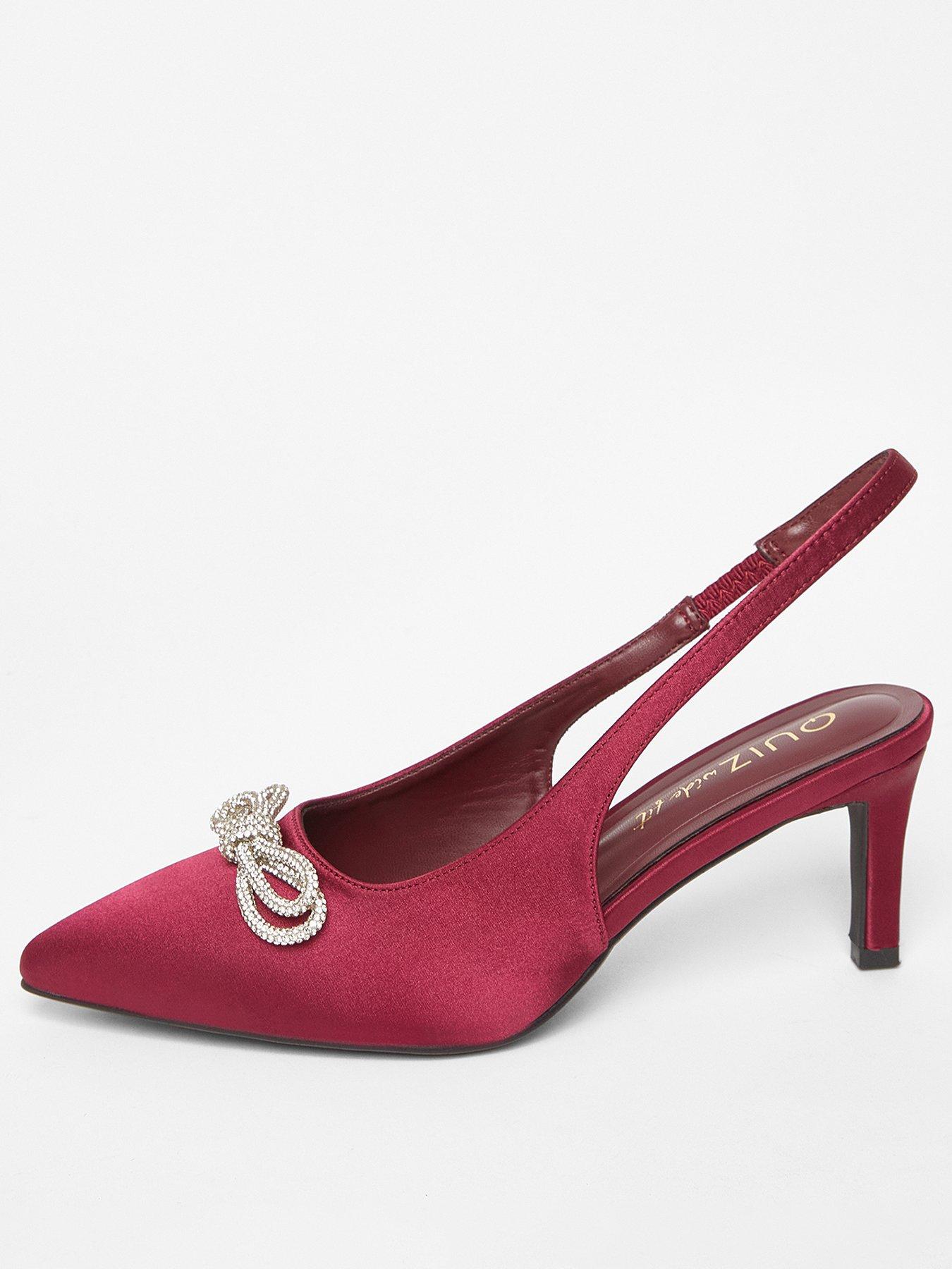  image of quiz-wide-fit-burgundy-diamante-bow-court-heels